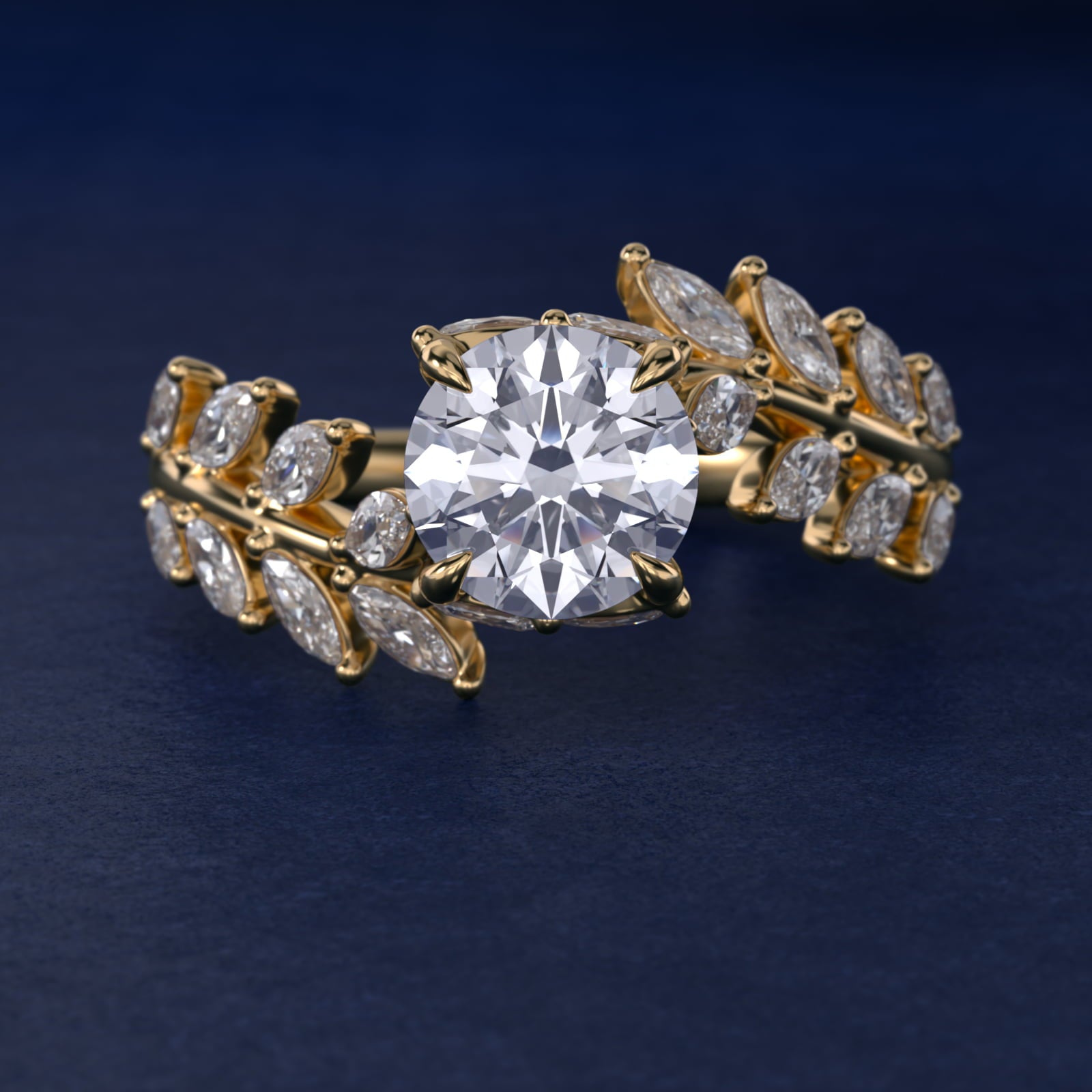 Diamond Vine Side Stone Engagement Ring In 18K Yellow Gold By James Allen - Round Center