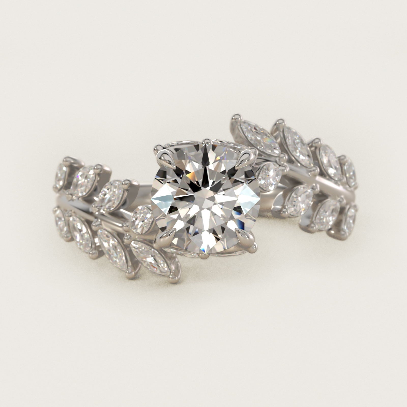 Diamond Vine Side Stone Engagement Ring In Platinum By James Allen - Round Center