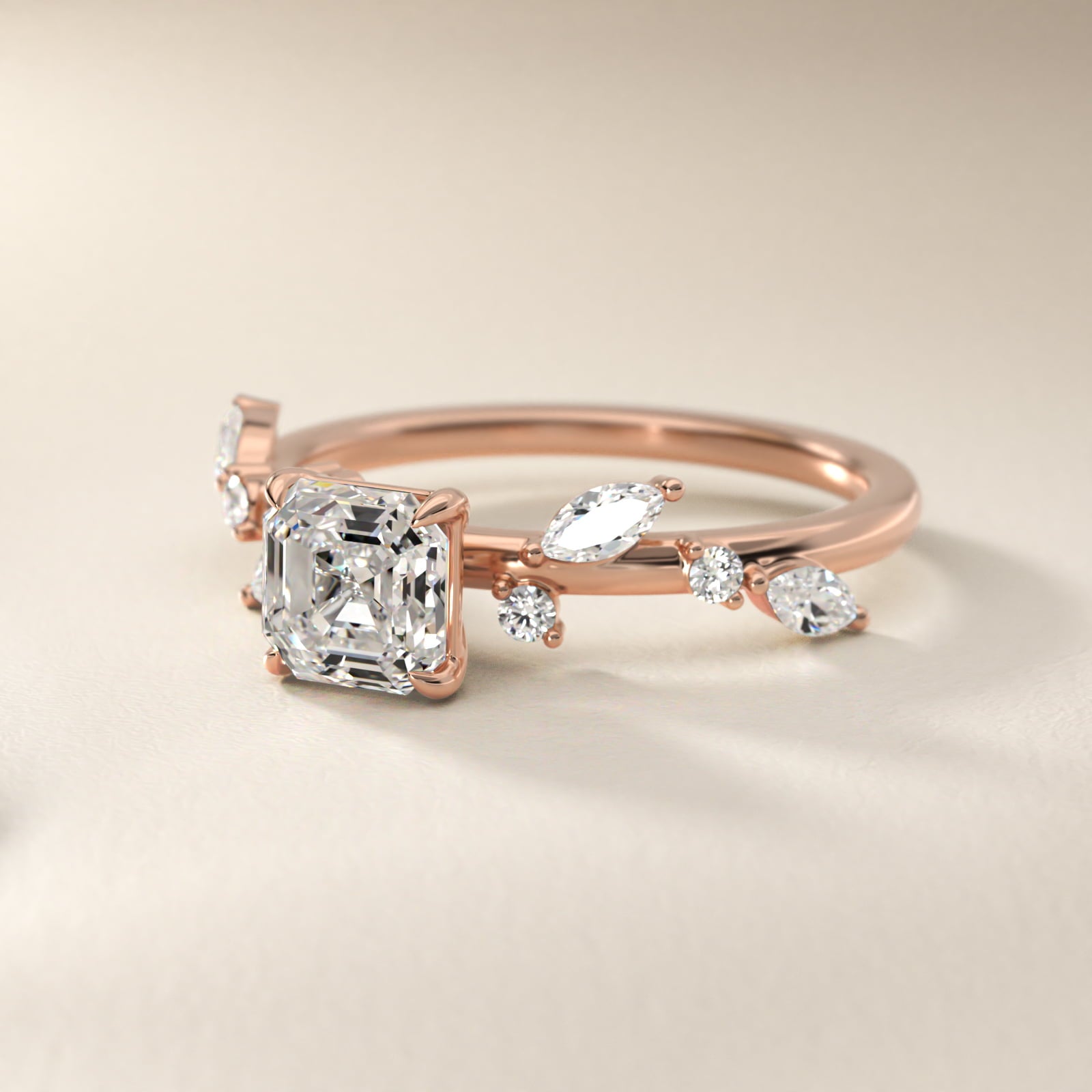 Diamond Whisper Side Stone Engagement Ring In 18k Rose Gold By James Allen - Asscher Center