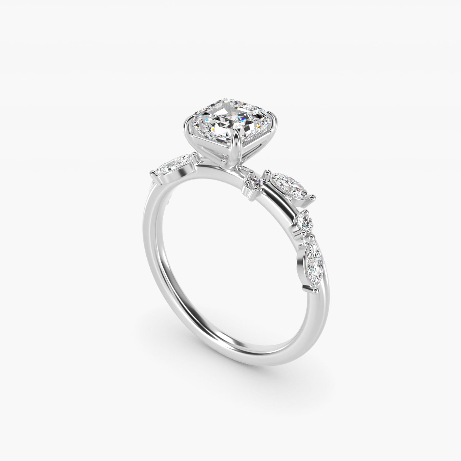 Diamond Whisper Side Stone Engagement Ring In 18k White Gold By James Allen - Asscher Center