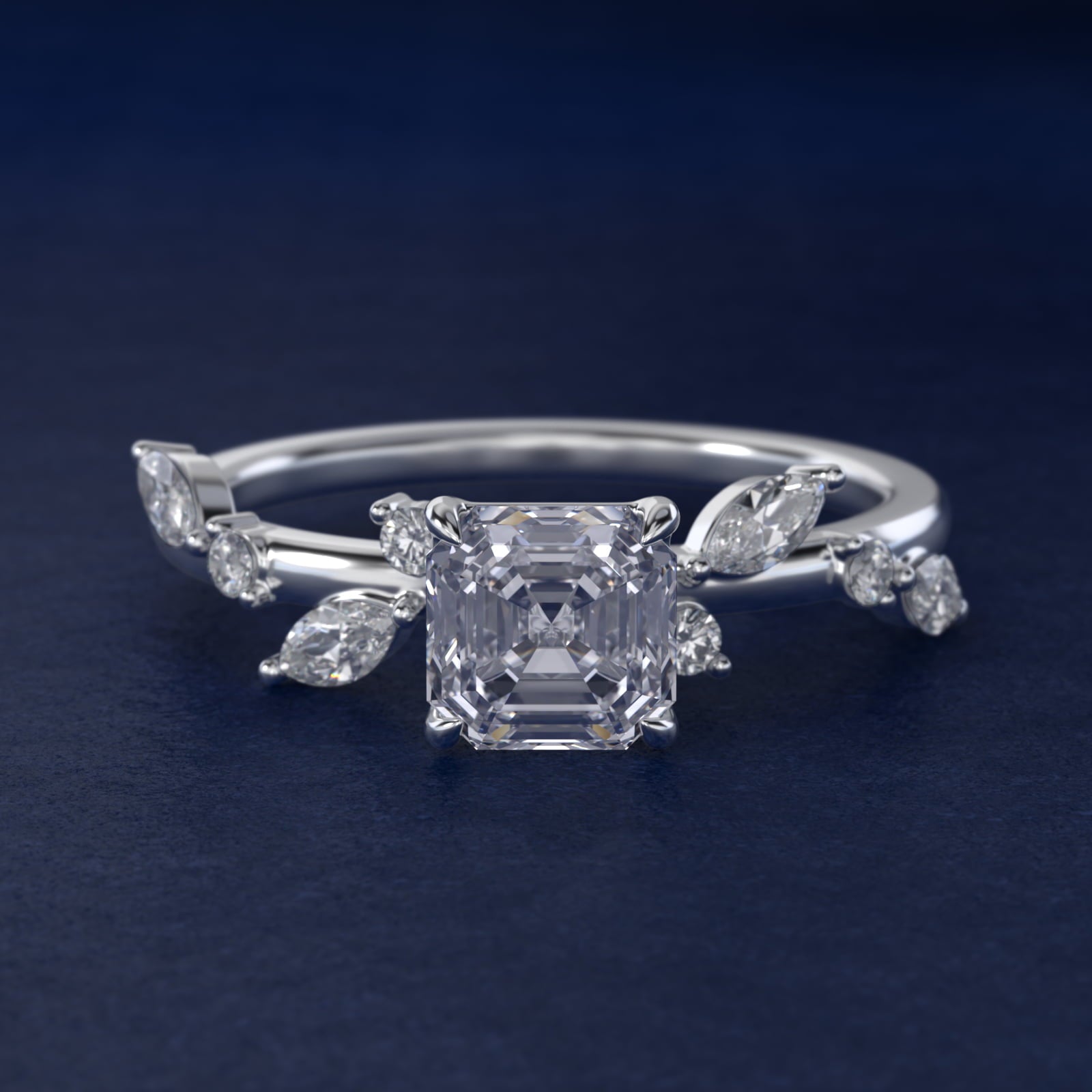 Diamond Whisper Side Stone Engagement Ring In 14K White Gold By James Allen - Asscher Center
