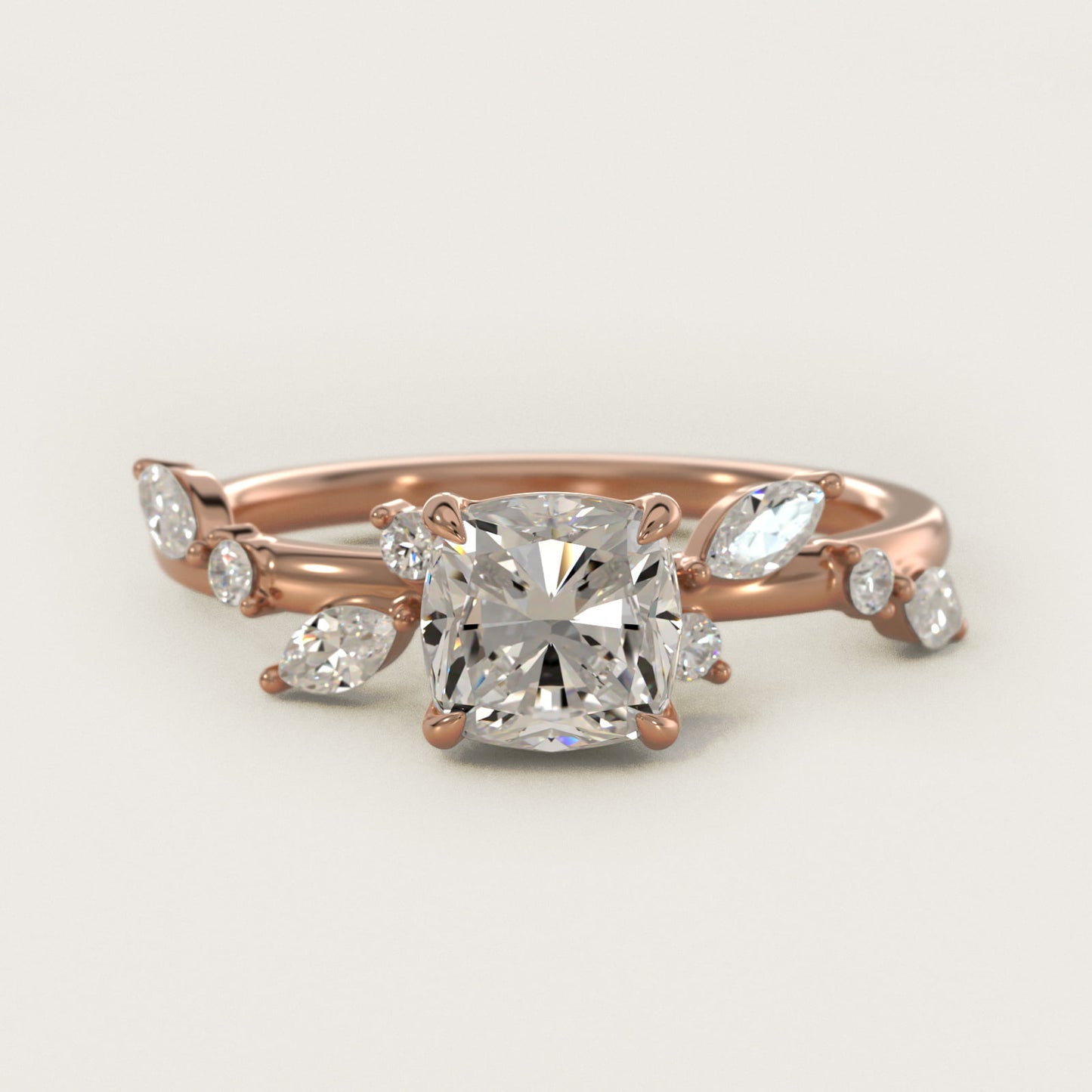 Diamond Whisper Side Stone Engagement Ring In 14K Rose Gold By James Allen - Cushion Center
