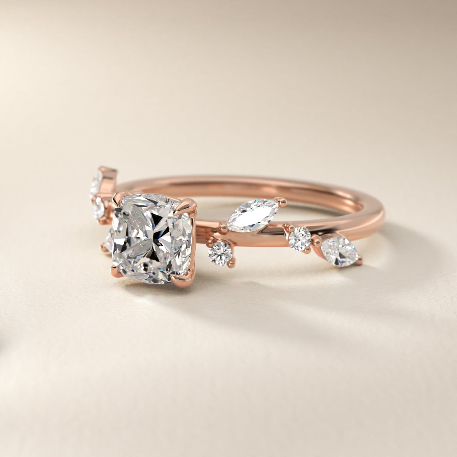 Diamond Whisper Side Stone Engagement Ring In 18k Rose Gold By James Allen - Cushion Center