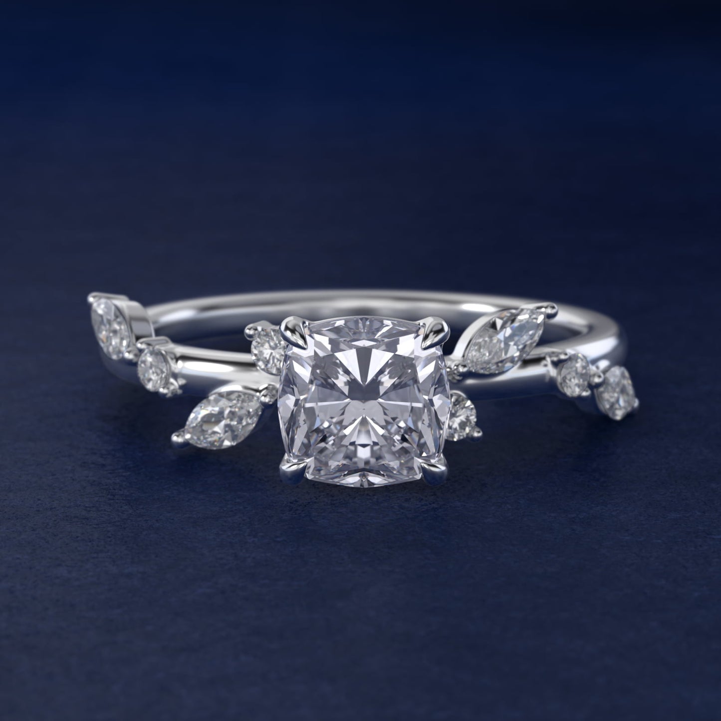 Diamond Whisper Side Stone Engagement Ring In 14K White Gold By James Allen - Cushion Center