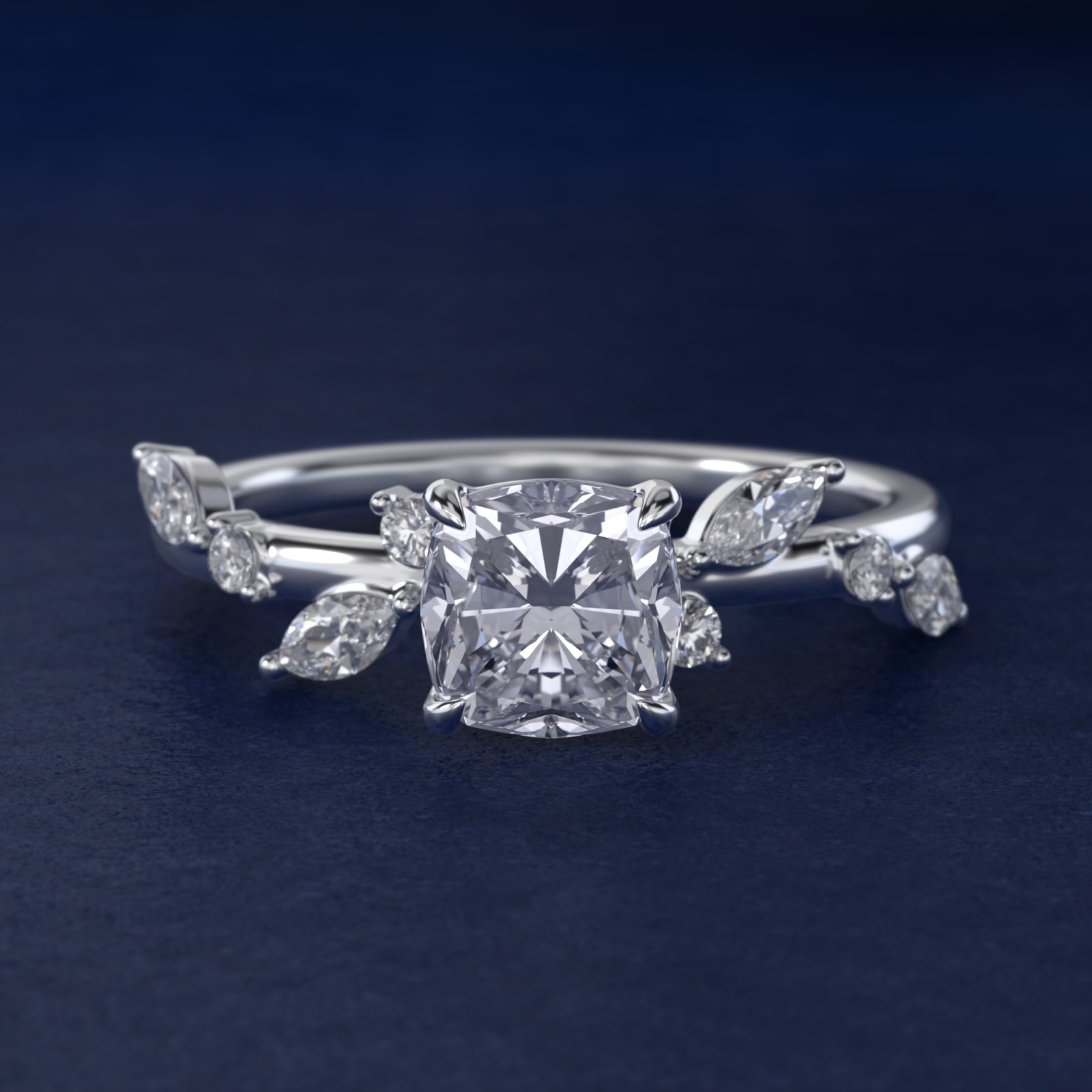 Diamond Whisper Side Stone Engagement Ring In 14K White Gold By James Allen - Cushion Center