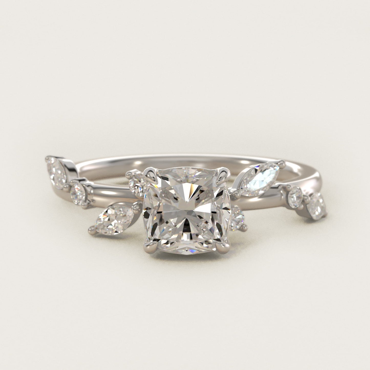 Diamond Whisper Side Stone Engagement Ring In 14K White Gold By James Allen - Cushion Center