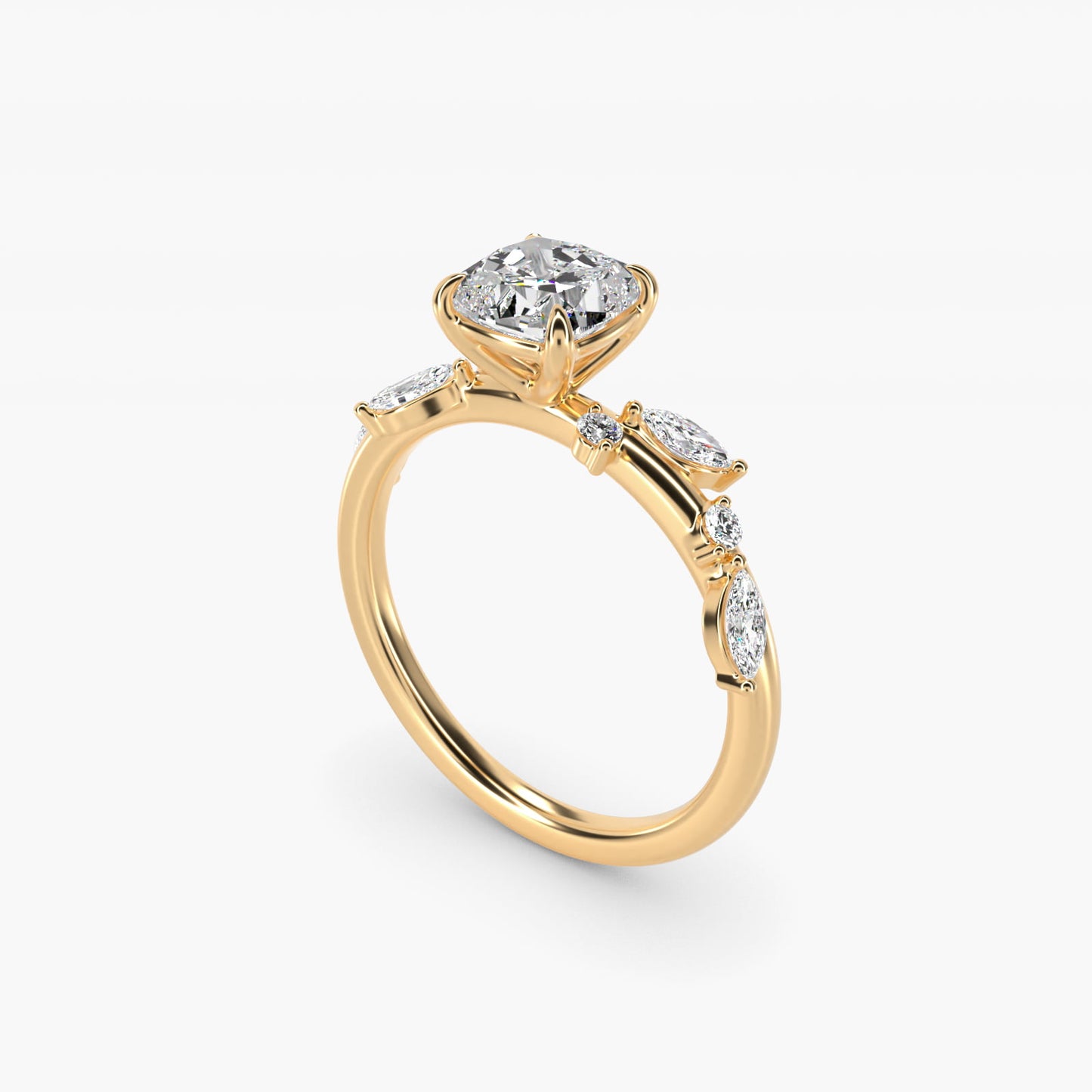 Diamond Whisper Side Stone Engagement Ring In 18k Yellow Gold By James Allen - Cushion Center