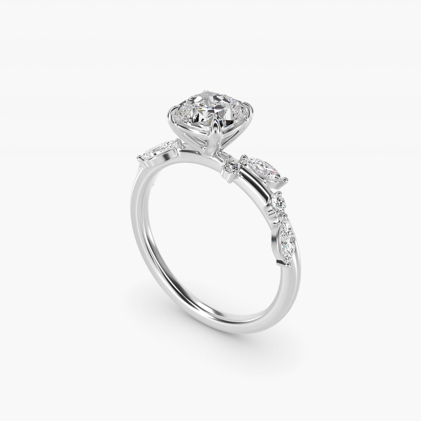 Diamond Whisper Side Stone Engagement Ring In Platinum By James Allen - Cushion Center