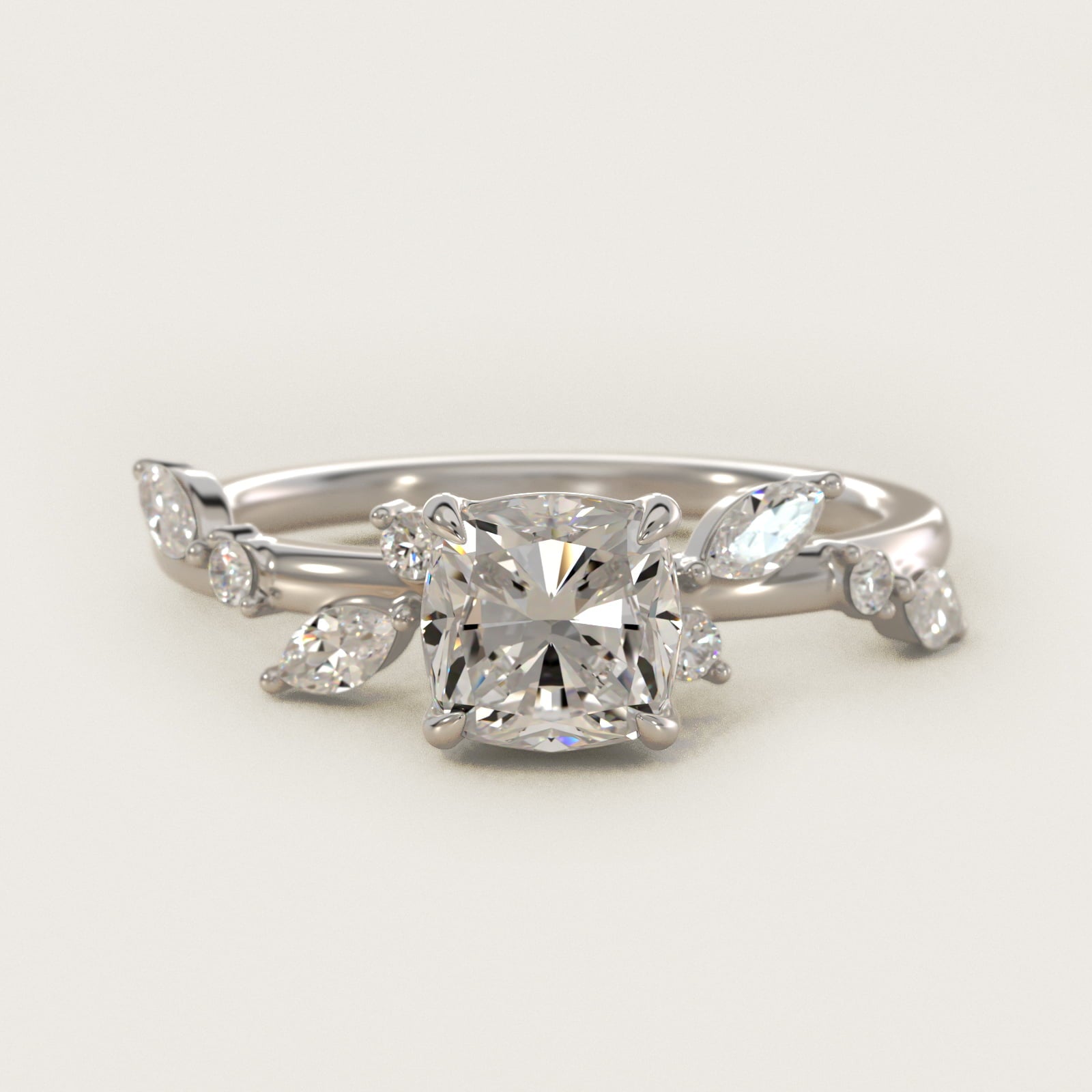 Diamond Whisper Side Stone Engagement Ring In Platinum By James Allen - Cushion Center