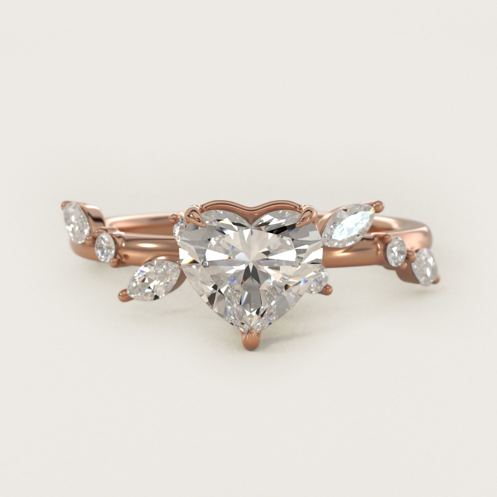 Diamond Whisper Side Stone Engagement Ring In 18k Rose Gold By James Allen - Heart Center