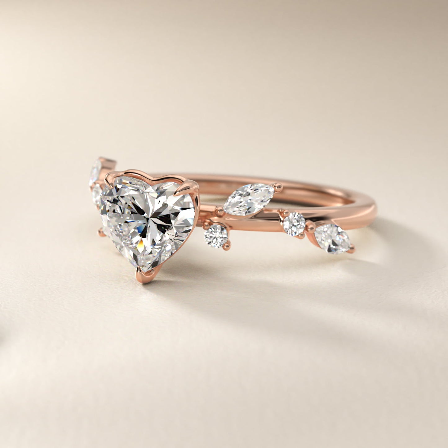 Diamond Whisper Side Stone Engagement Ring In 14K Rose Gold By James Allen - Heart Center