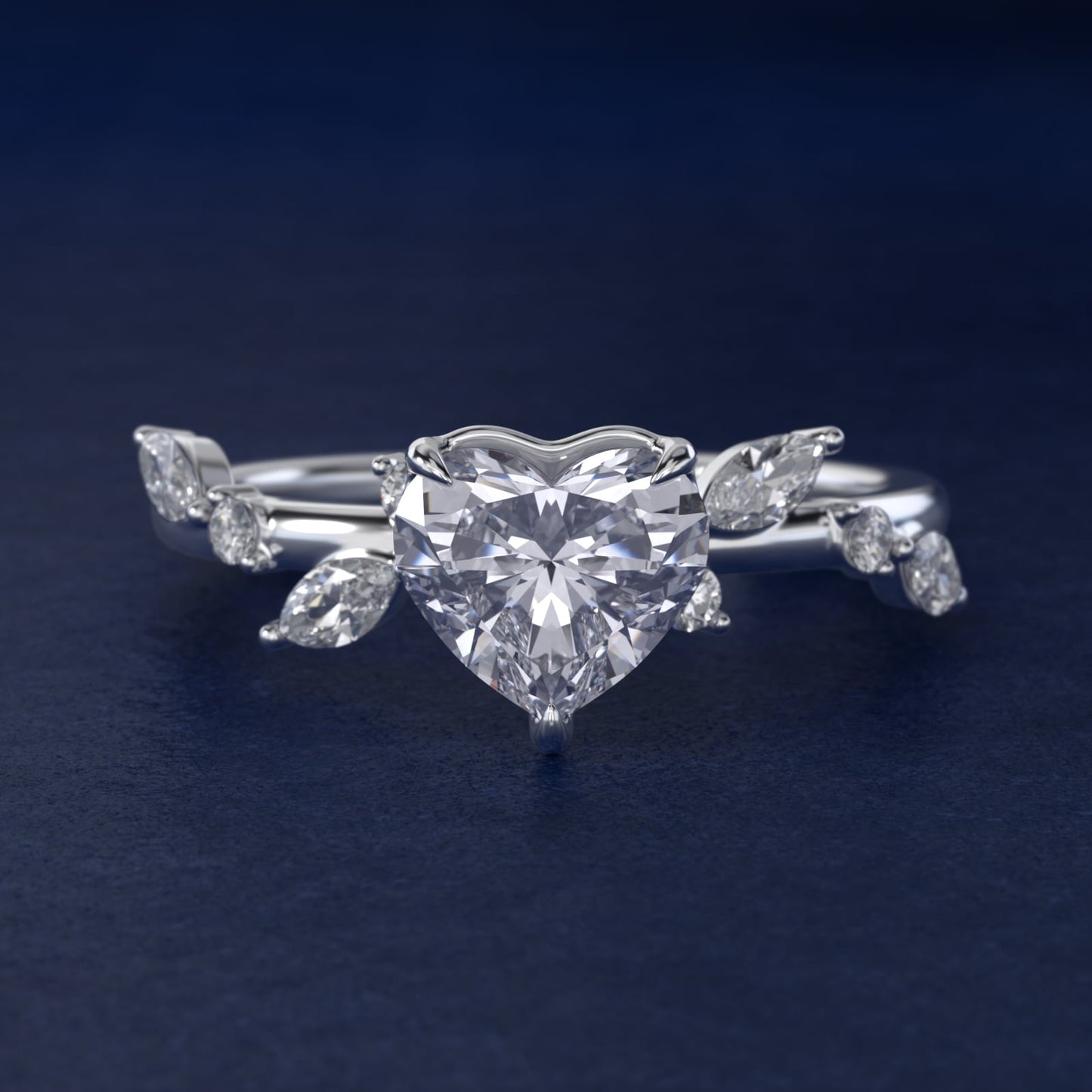 Diamond Whisper Side Stone Engagement Ring In 18k White Gold By James Allen - Heart Center