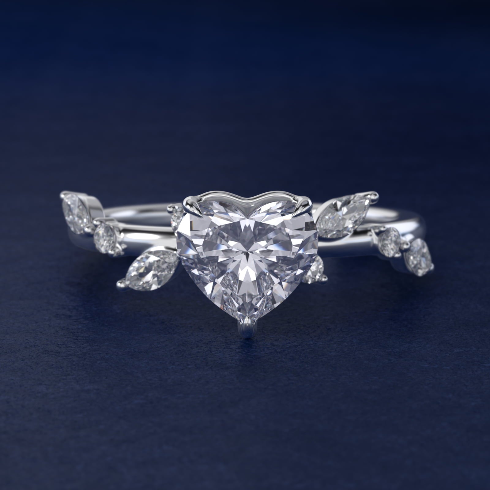Diamond Whisper Side Stone Engagement Ring In 18k White Gold By James Allen - Heart Center