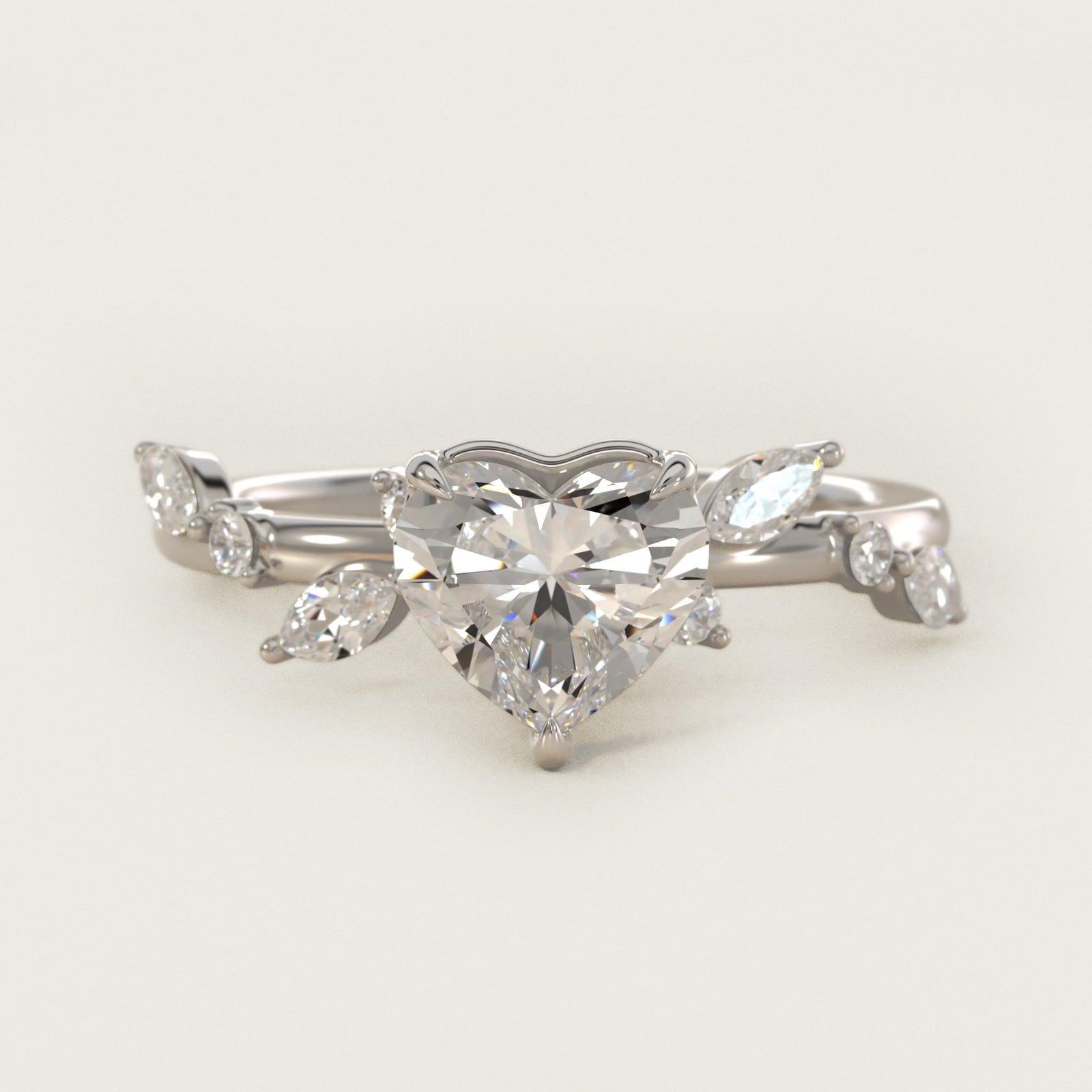Diamond Whisper Side Stone Engagement Ring In 14K White Gold By James Allen - Heart Center