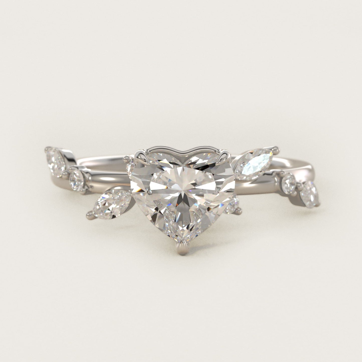 Diamond Whisper Side Stone Engagement Ring In 18k White Gold By James Allen - Heart Center