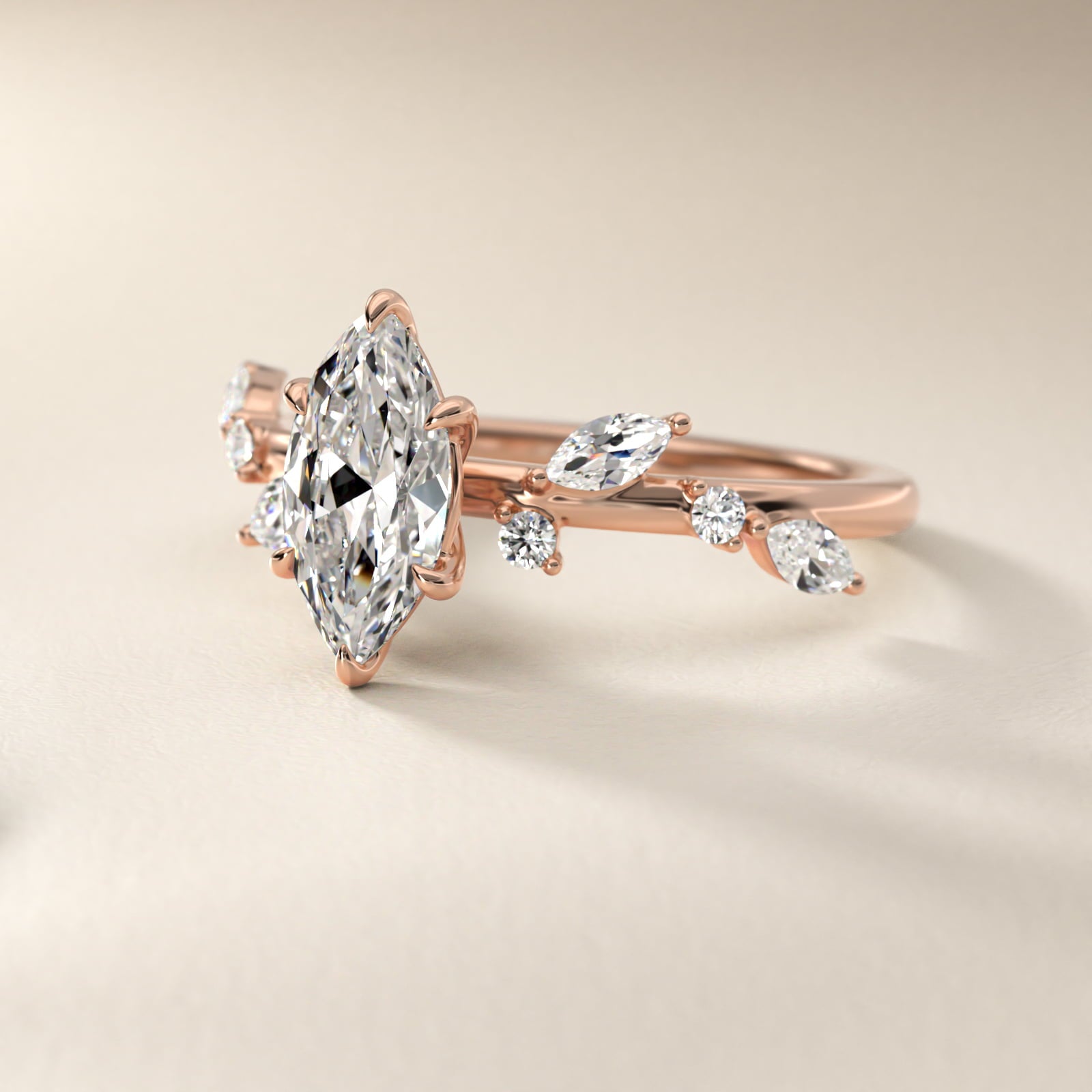 Diamond Whisper Side Stone Engagement Ring In 14K Rose Gold By James Allen - Marquise Center