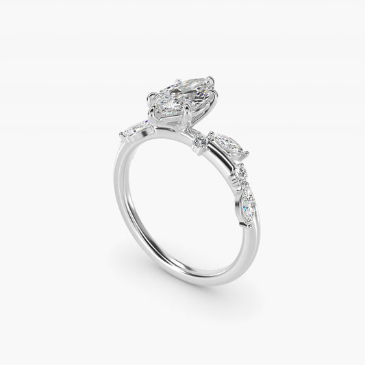 Diamond Whisper Side Stone Engagement Ring In 14K White Gold By James Allen - Marquise Center