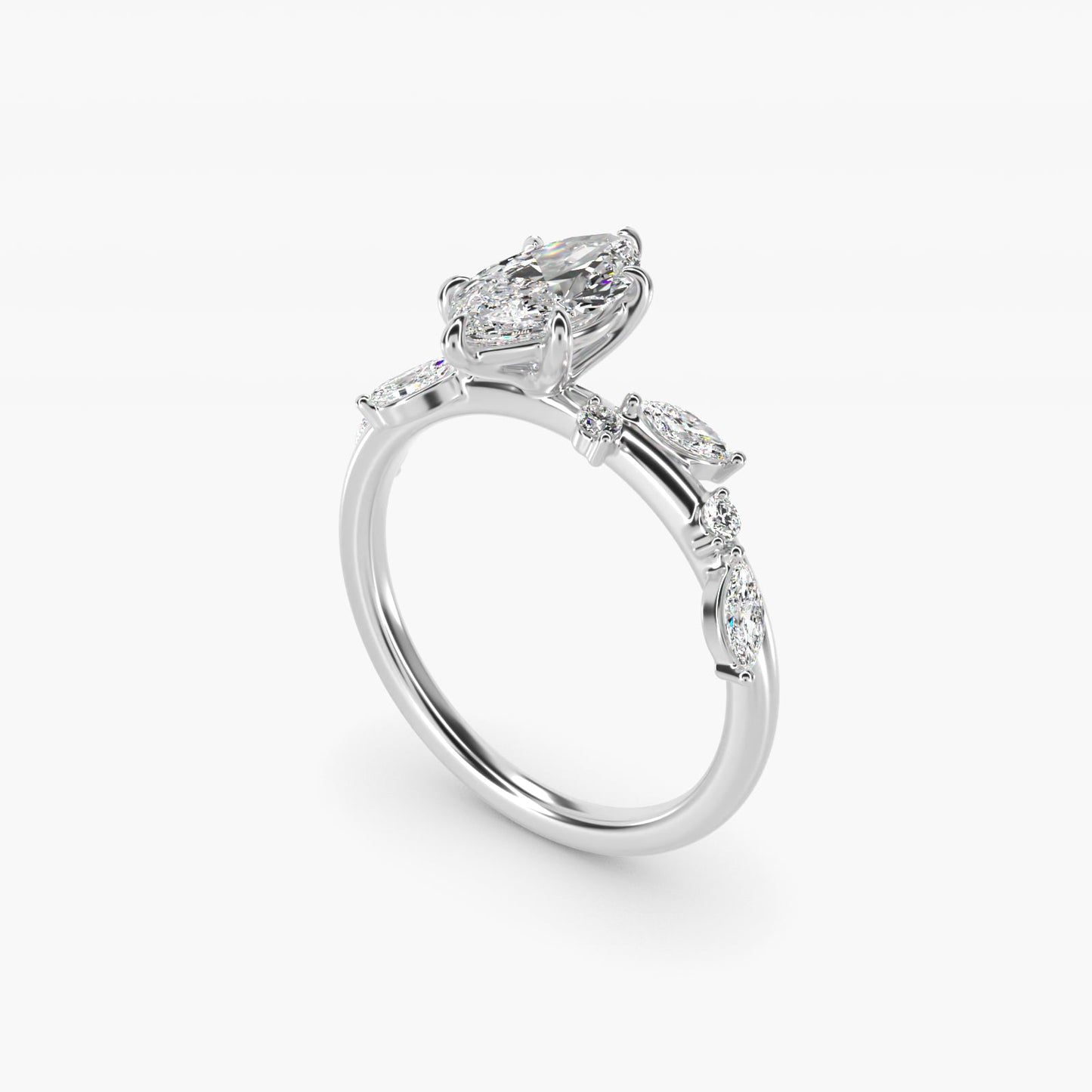 Diamond Whisper Side Stone Engagement Ring In 18k White Gold By James Allen - Marquise Center