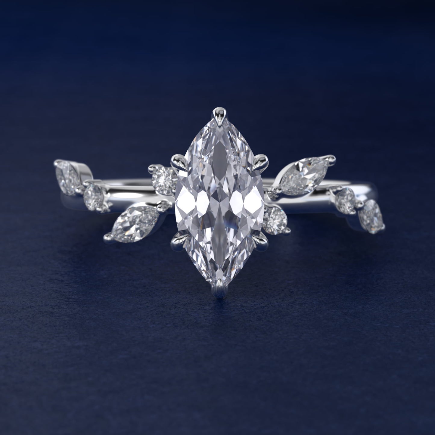Diamond Whisper Side Stone Engagement Ring In 14K White Gold By James Allen - Marquise Center