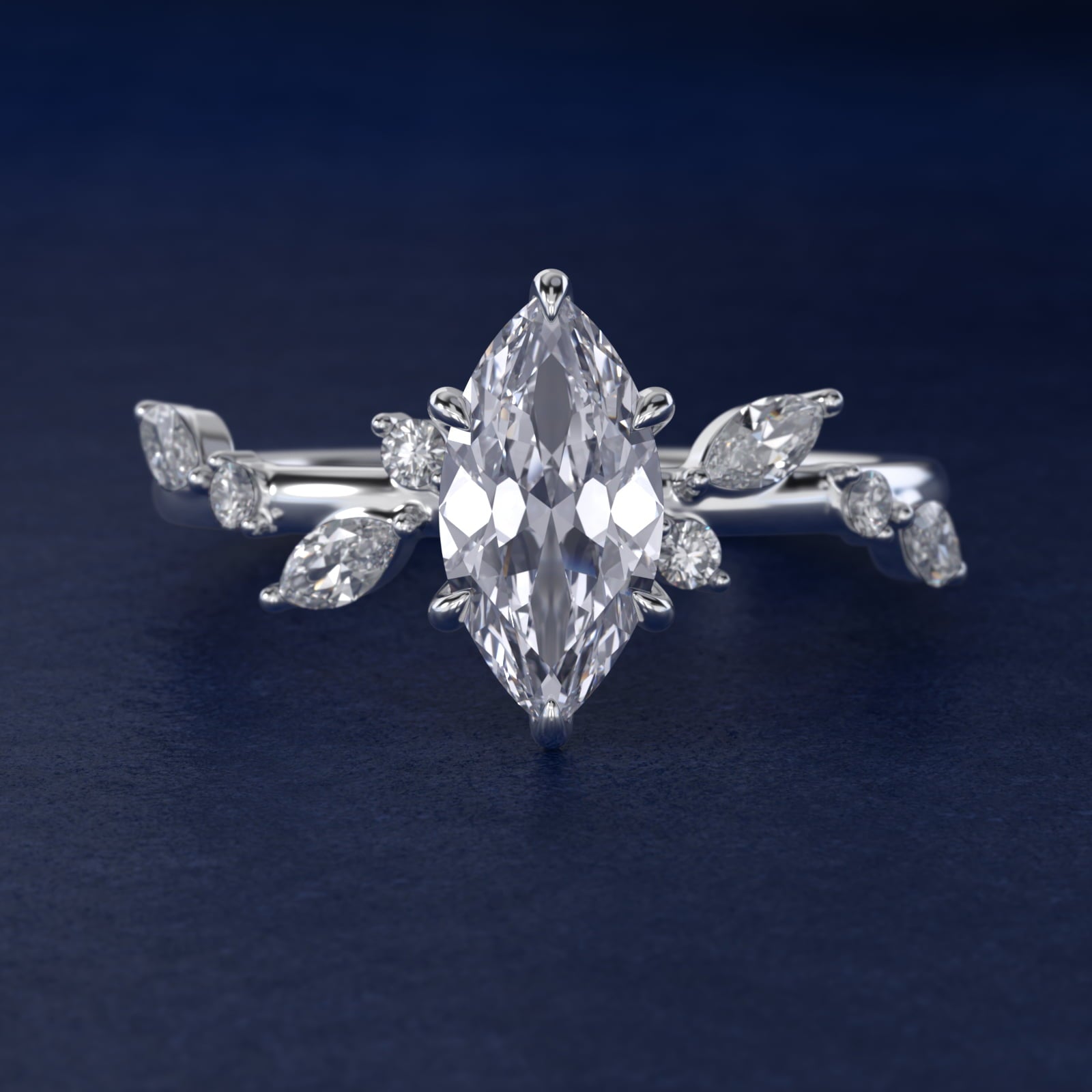 Diamond Whisper Side Stone Engagement Ring In 18k White Gold By James Allen - Marquise Center