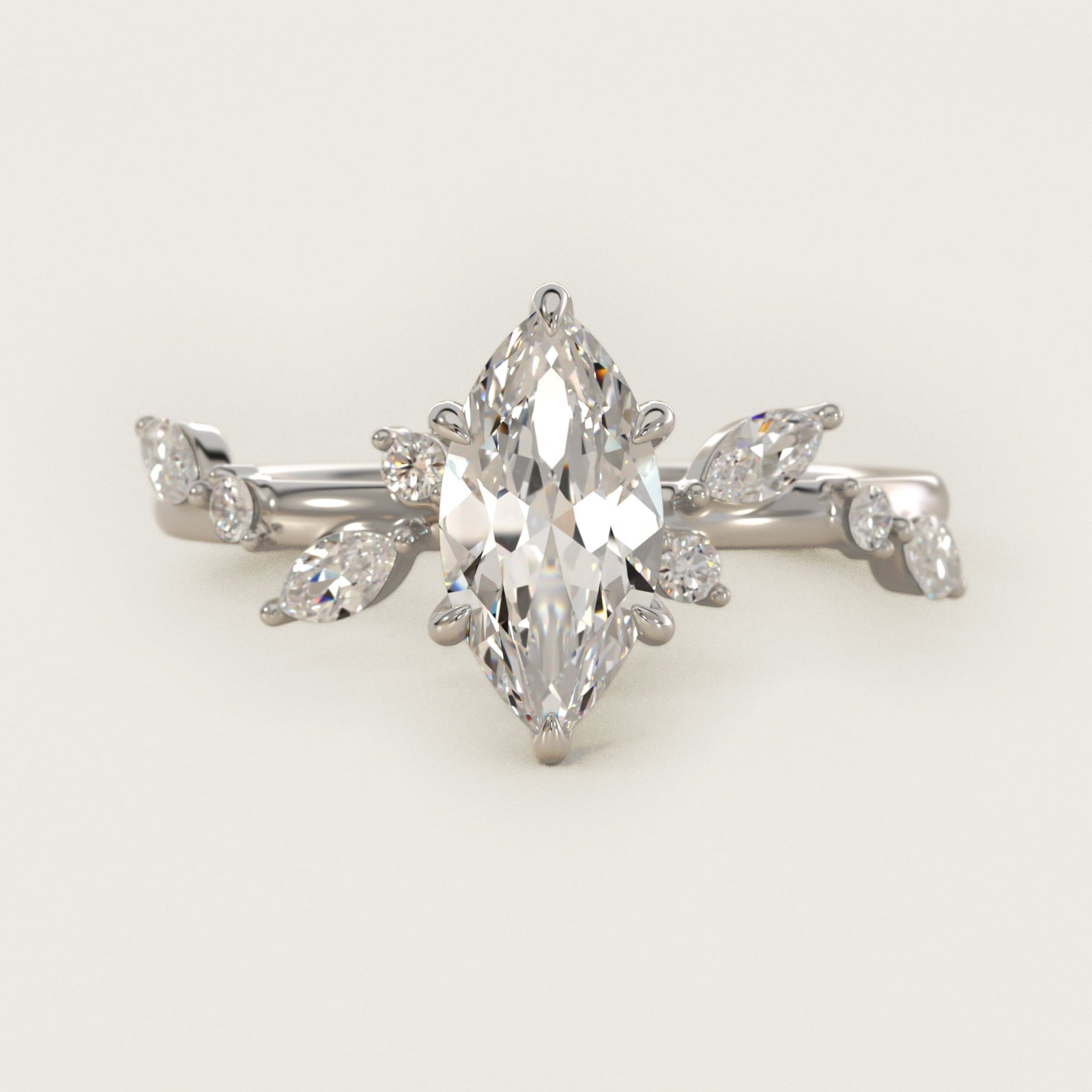 Diamond Whisper Side Stone Engagement Ring In Platinum By James Allen - Marquise Center
