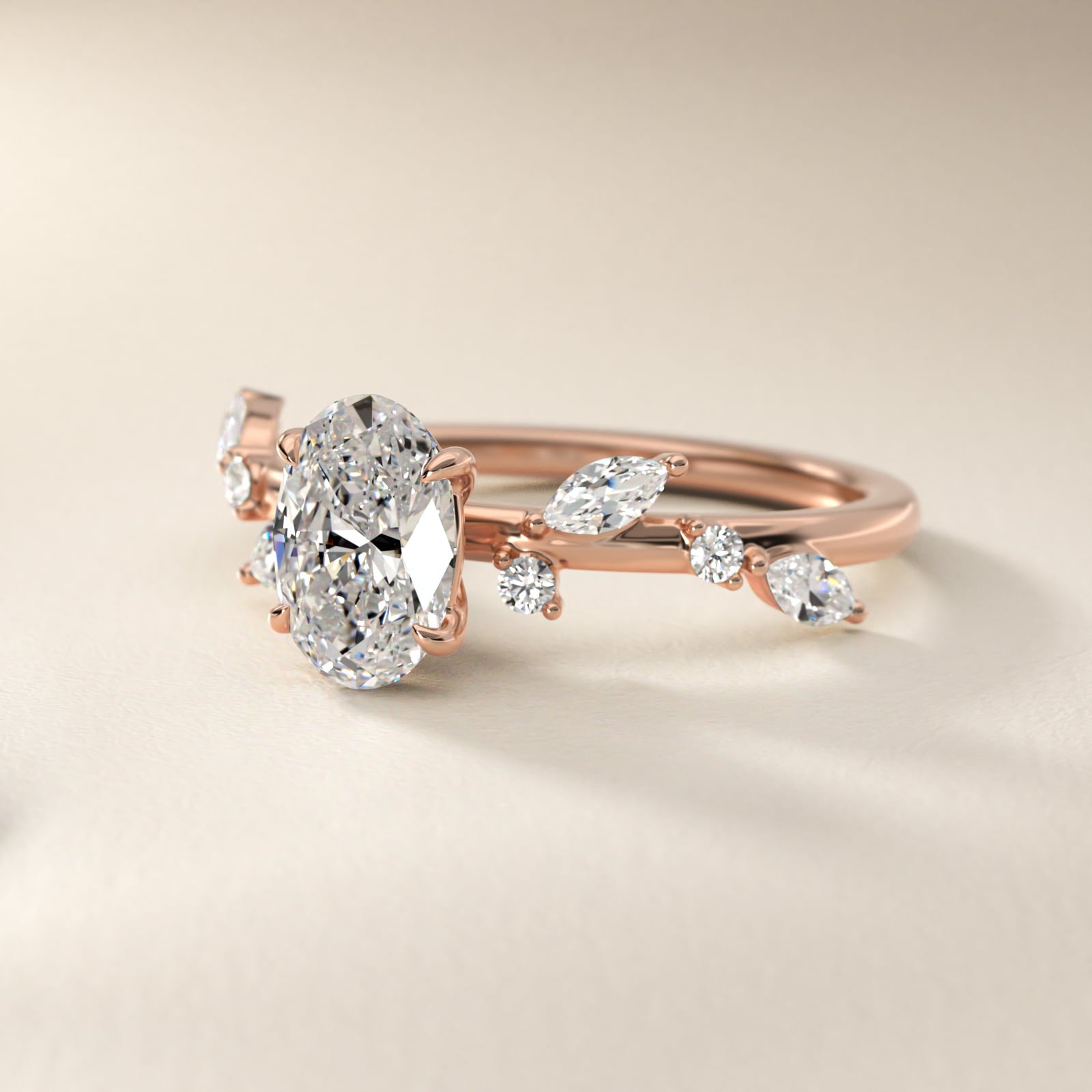 Diamond Whisper Side Stone Engagement Ring In 14K Rose Gold By James Allen - Oval Center