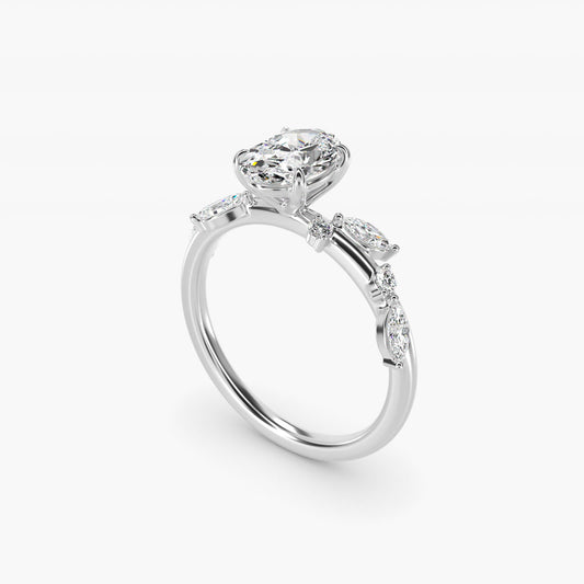 Diamond Whisper Side Stone Engagement Ring In 14K White Gold By James Allen - Oval Center