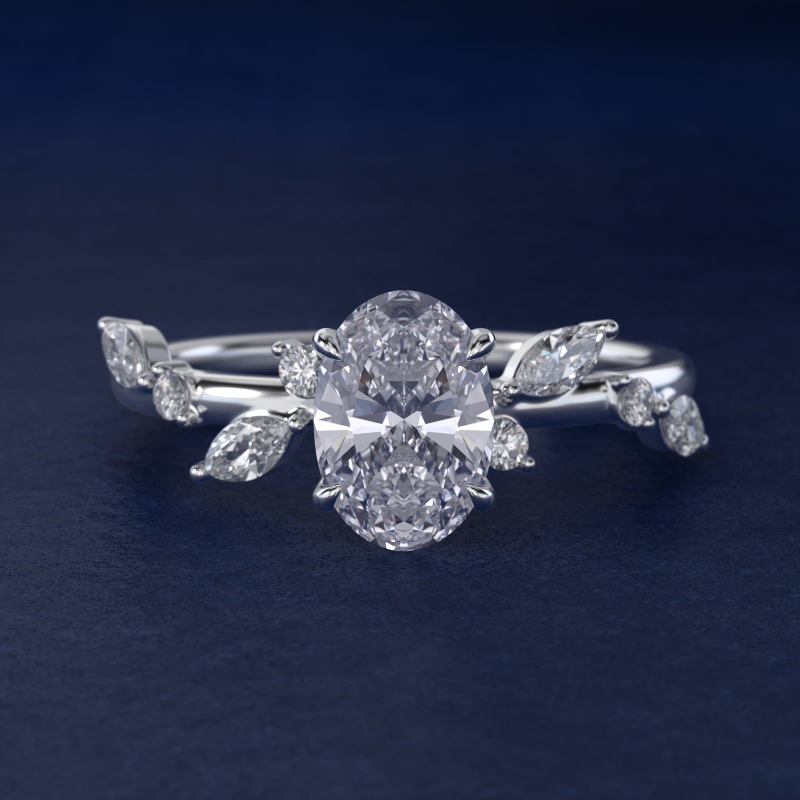 Diamond Whisper Side Stone Engagement Ring In 14K White Gold By James Allen - Oval Center