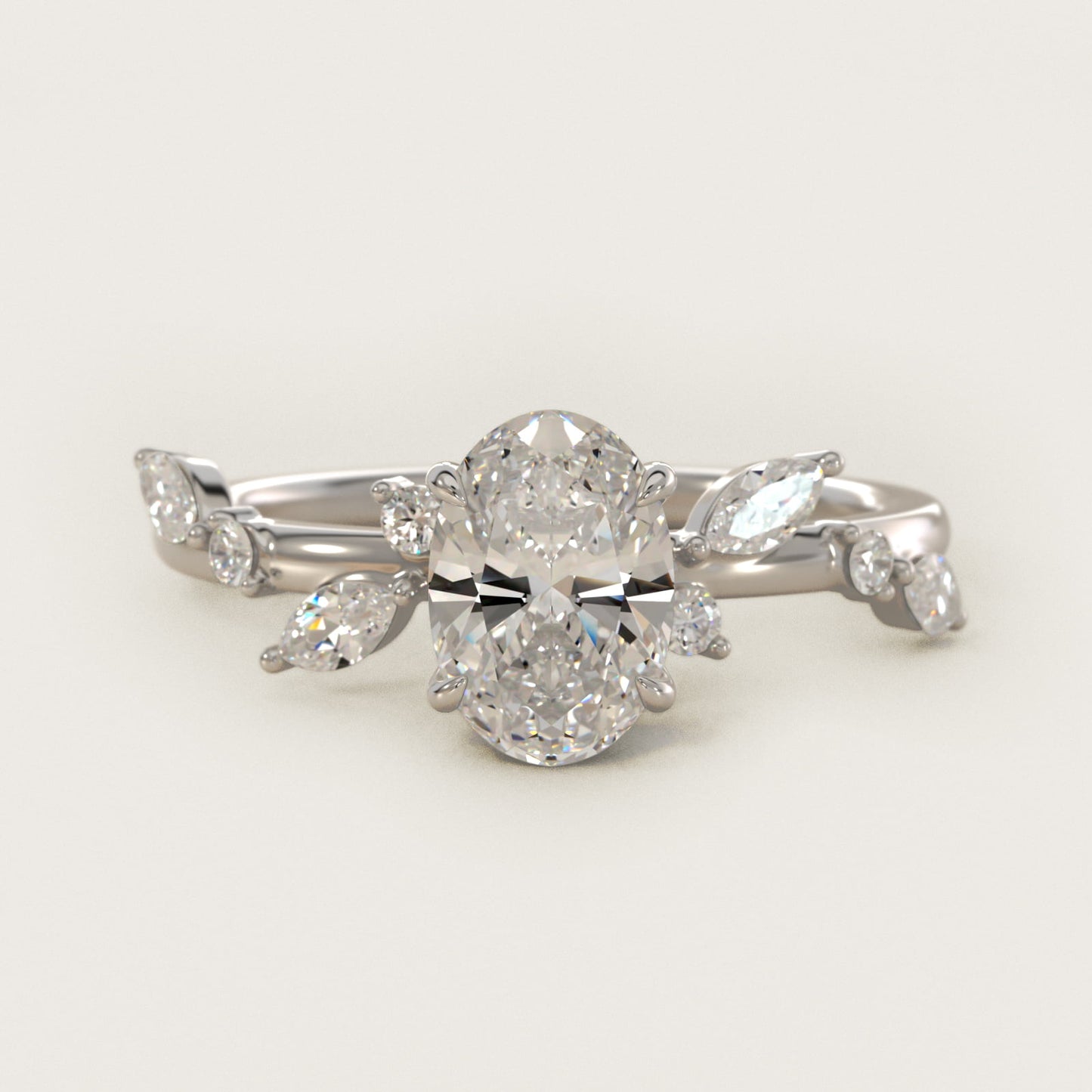 Diamond Whisper Side Stone Engagement Ring In 14K White Gold By James Allen - Oval Center