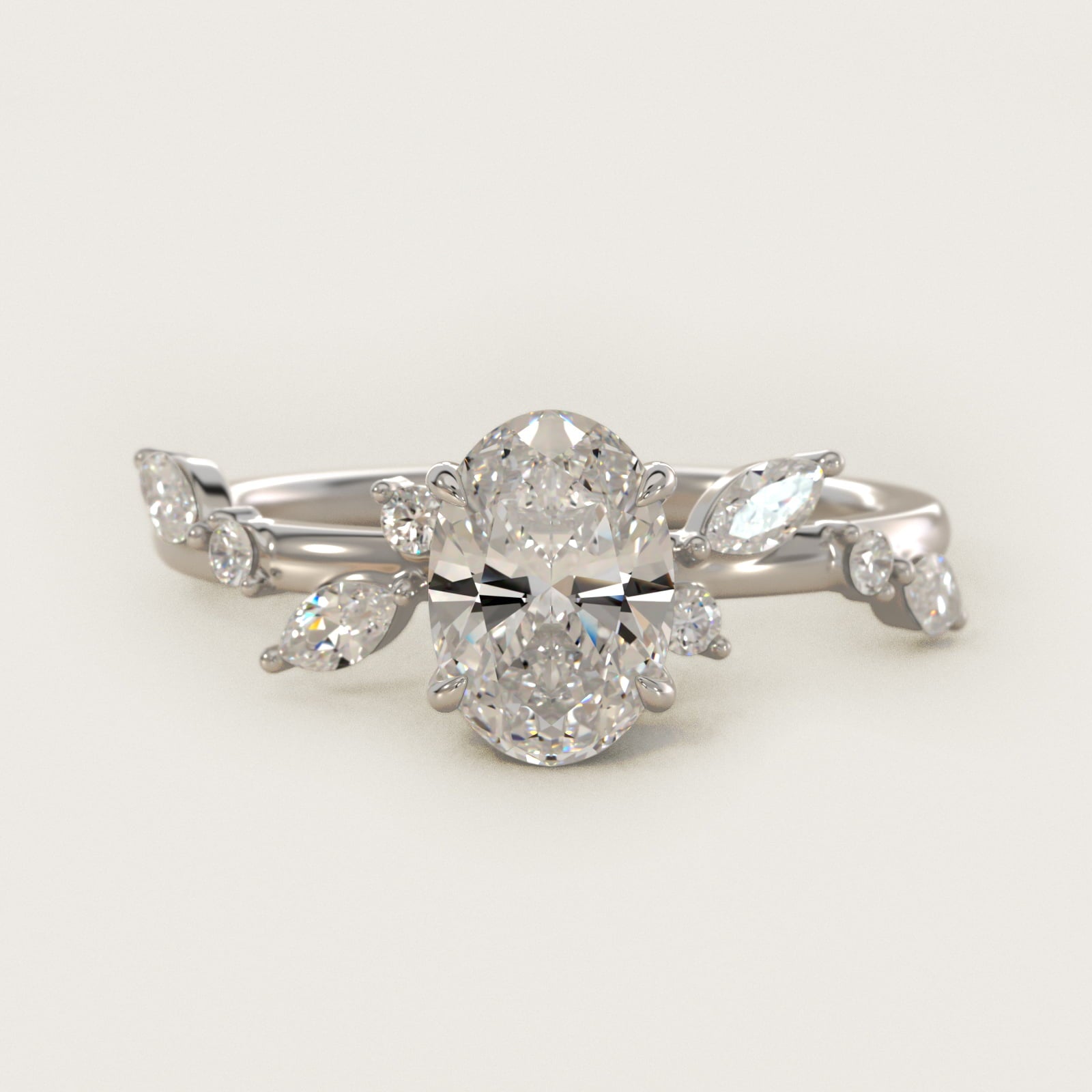 Diamond Whisper Side Stone Engagement Ring In 14K White Gold By James Allen - Oval Center