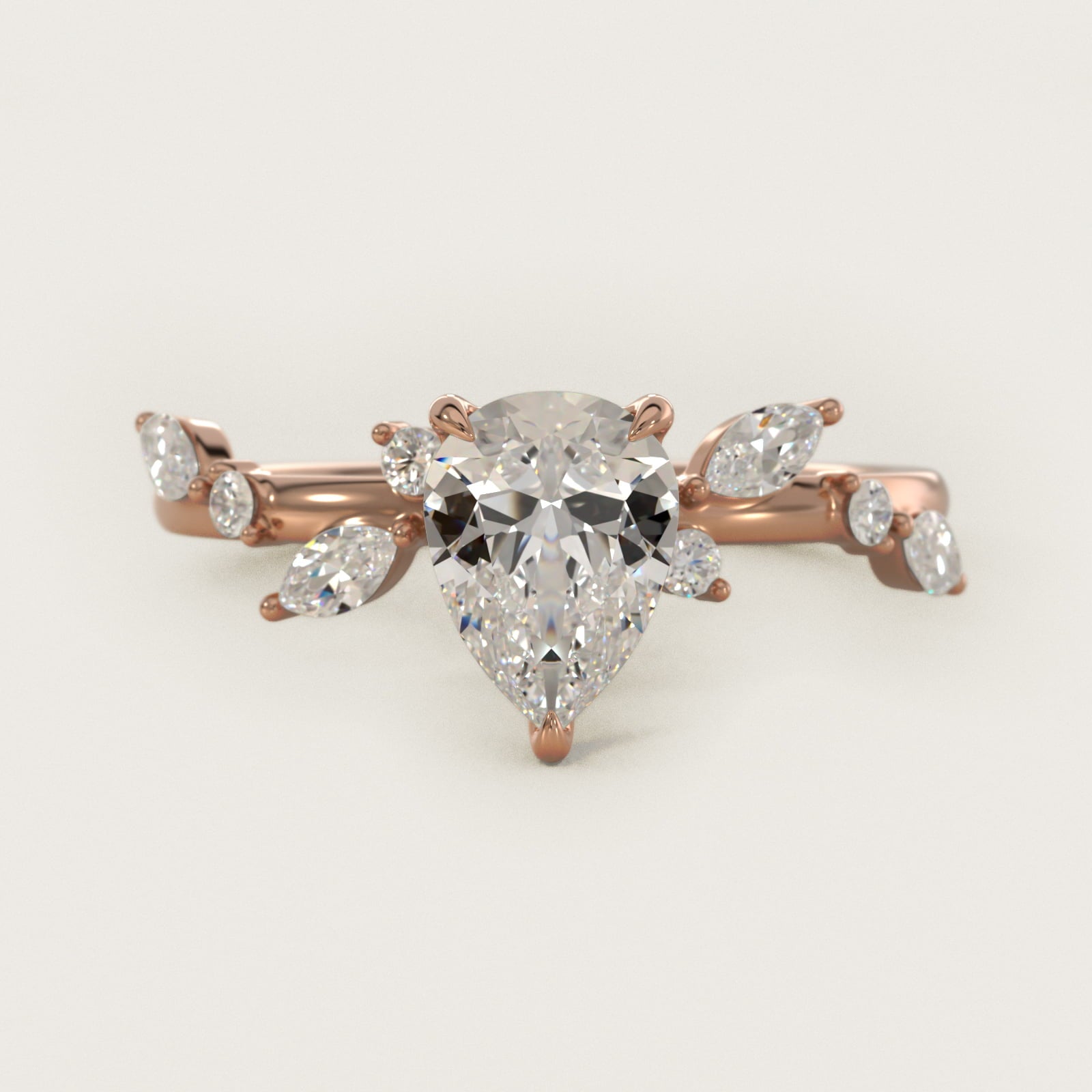 Diamond Whisper Side Stone Engagement Ring In 14K Rose Gold By James Allen - Pear Center