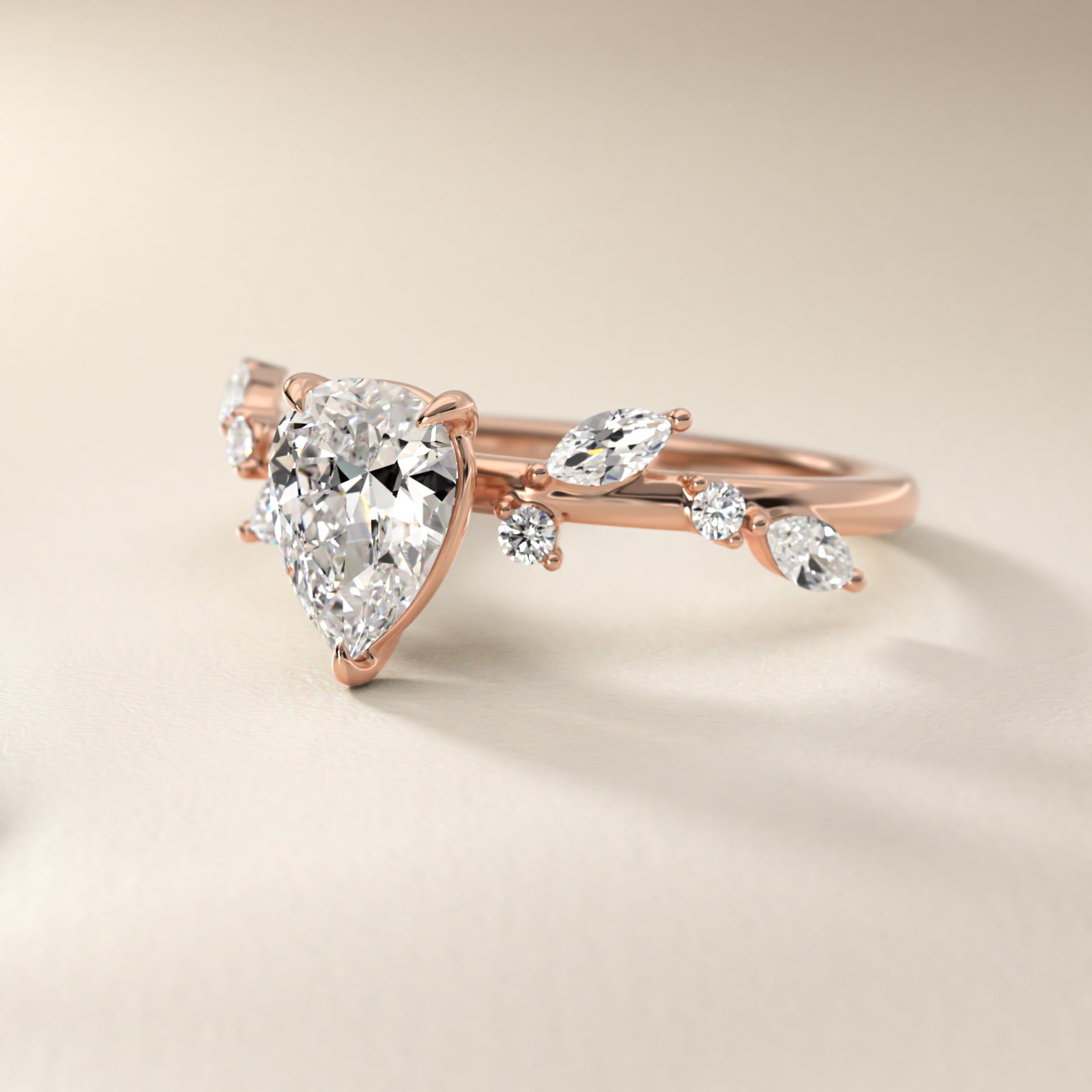 Diamond Whisper Side Stone Engagement Ring In 14K Rose Gold By James Allen - Pear Center