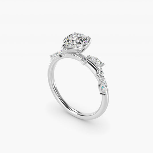 Diamond Whisper Side Stone Engagement Ring In 14K White Gold By James Allen - Pear Center