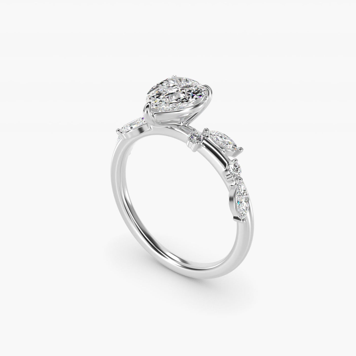 Diamond Whisper Side Stone Engagement Ring In 18k White Gold By James Allen - Pear Center