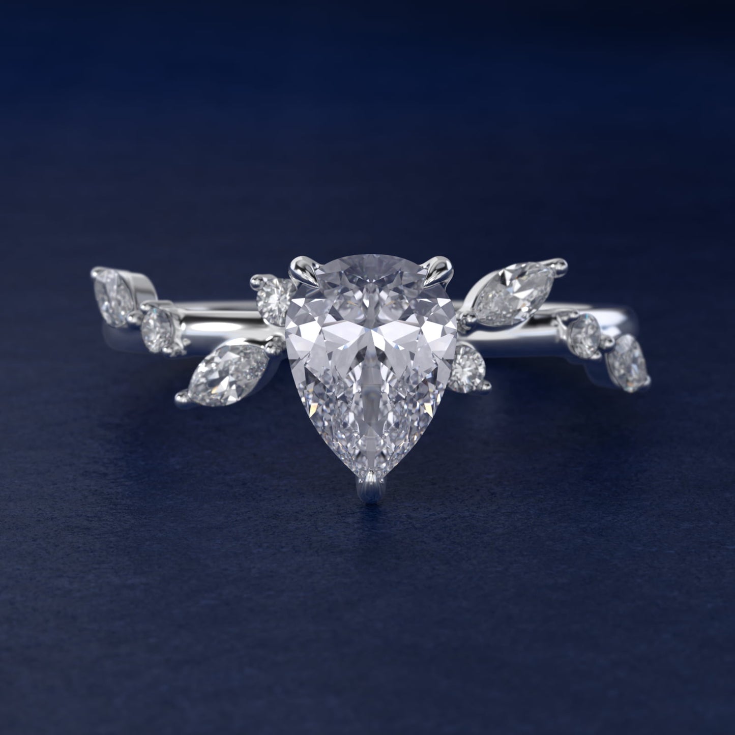 Diamond Whisper Side Stone Engagement Ring In 14K White Gold By James Allen - Pear Center