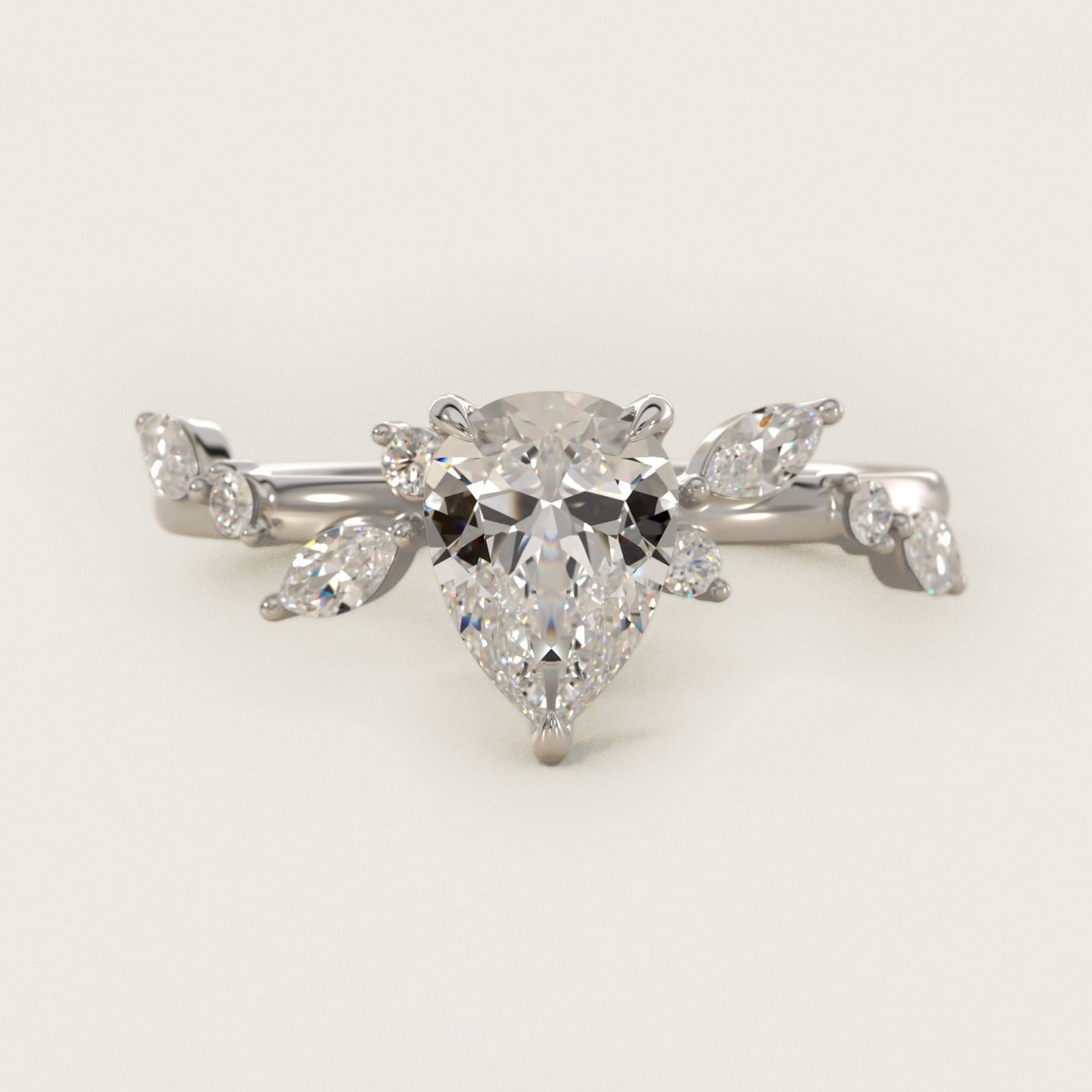 Diamond Whisper Side Stone Engagement Ring In 14K White Gold By James Allen - Pear Center