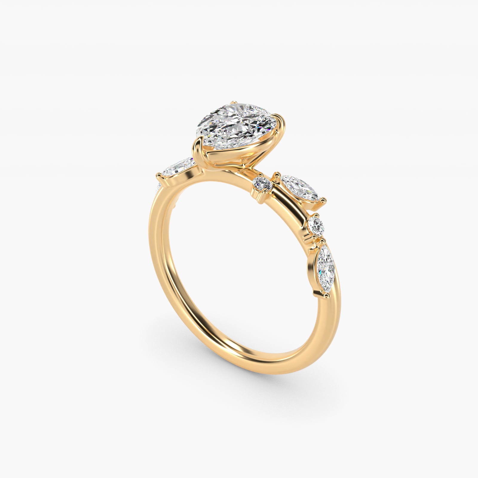 Diamond Whisper Side Stone Engagement Ring In 14K Yellow Gold By James Allen - Pear Center