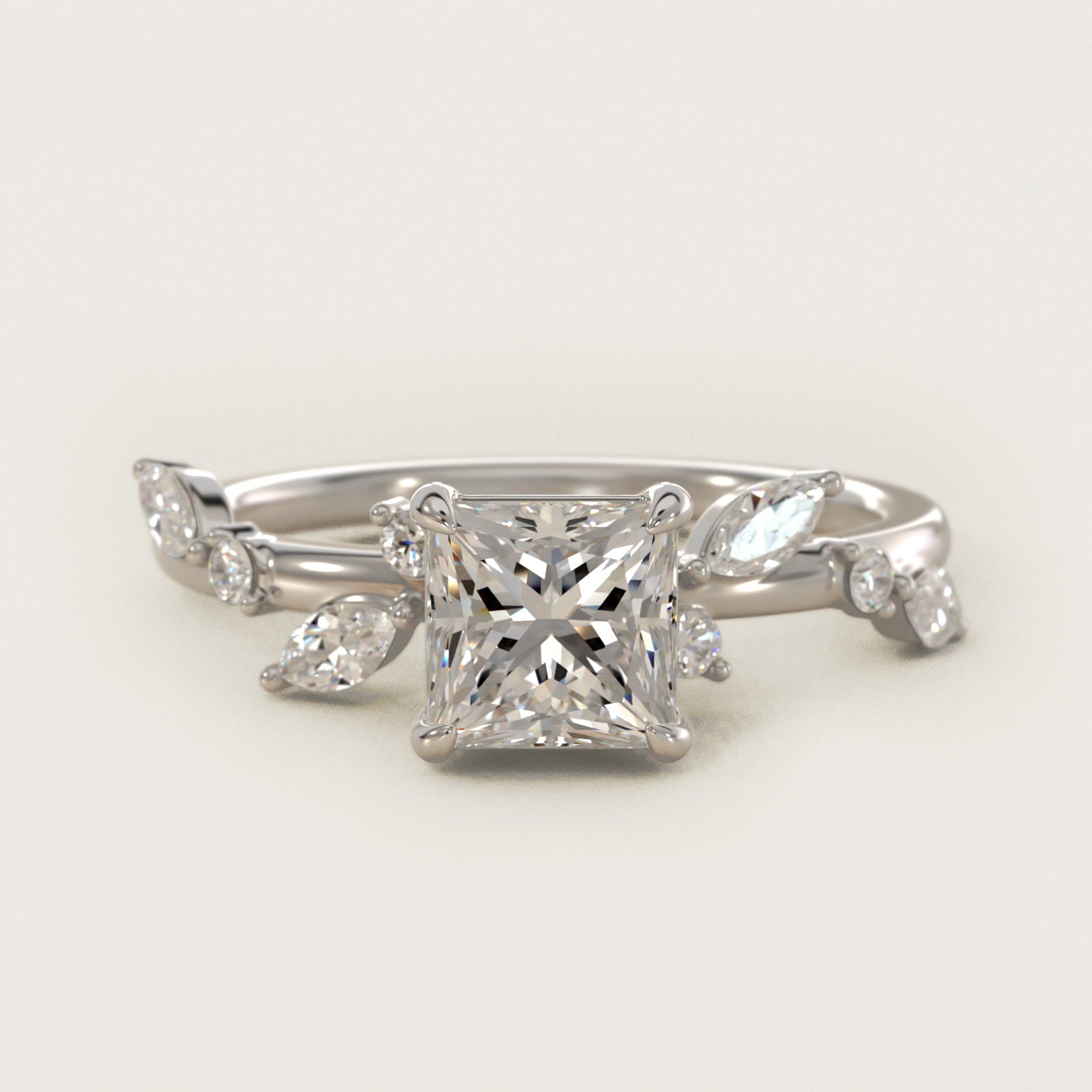 Diamond Whisper Side Stone Engagement Ring In 14K White Gold By James Allen - Princess Center