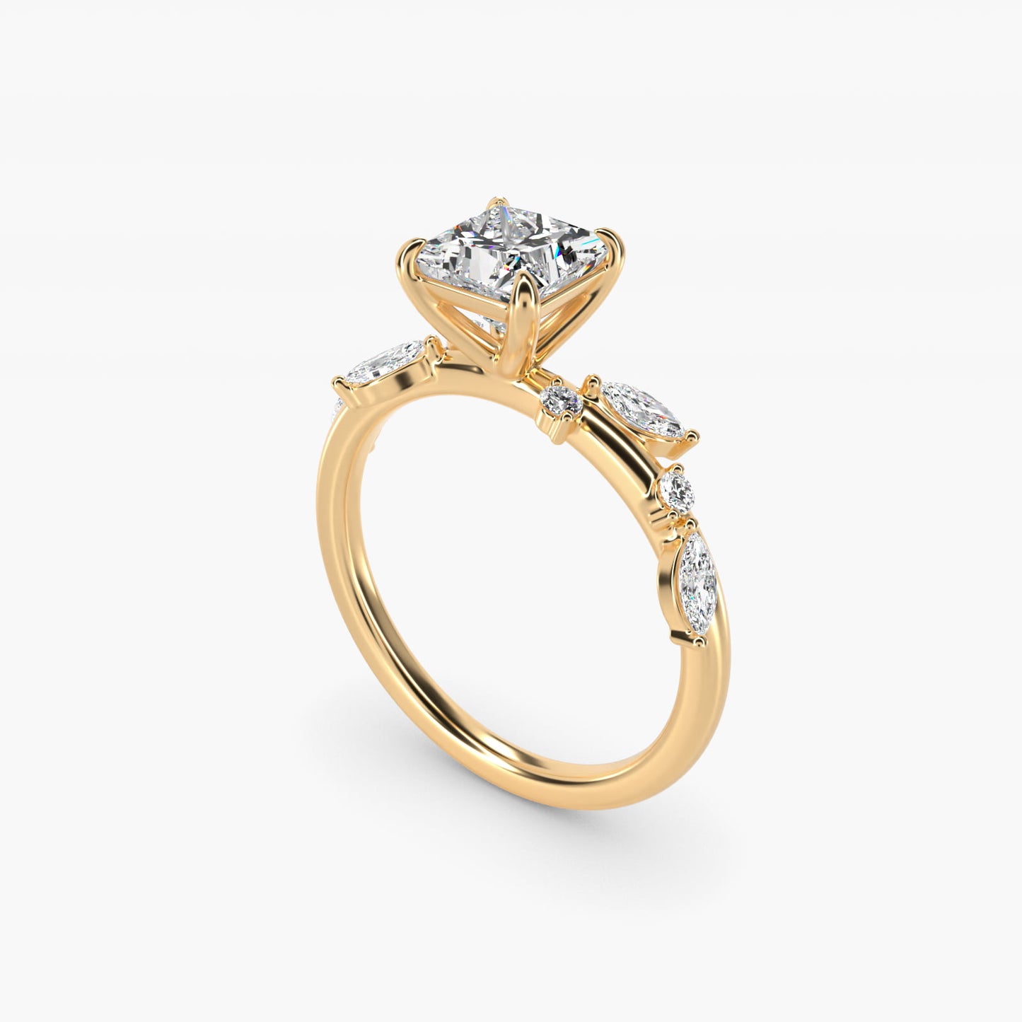 Diamond Whisper Side Stone Engagement Ring In 14K Yellow Gold By James Allen - Princess Center