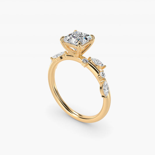 Diamond Whisper Side Stone Engagement Ring In 14K Yellow Gold By James Allen - Princess Center