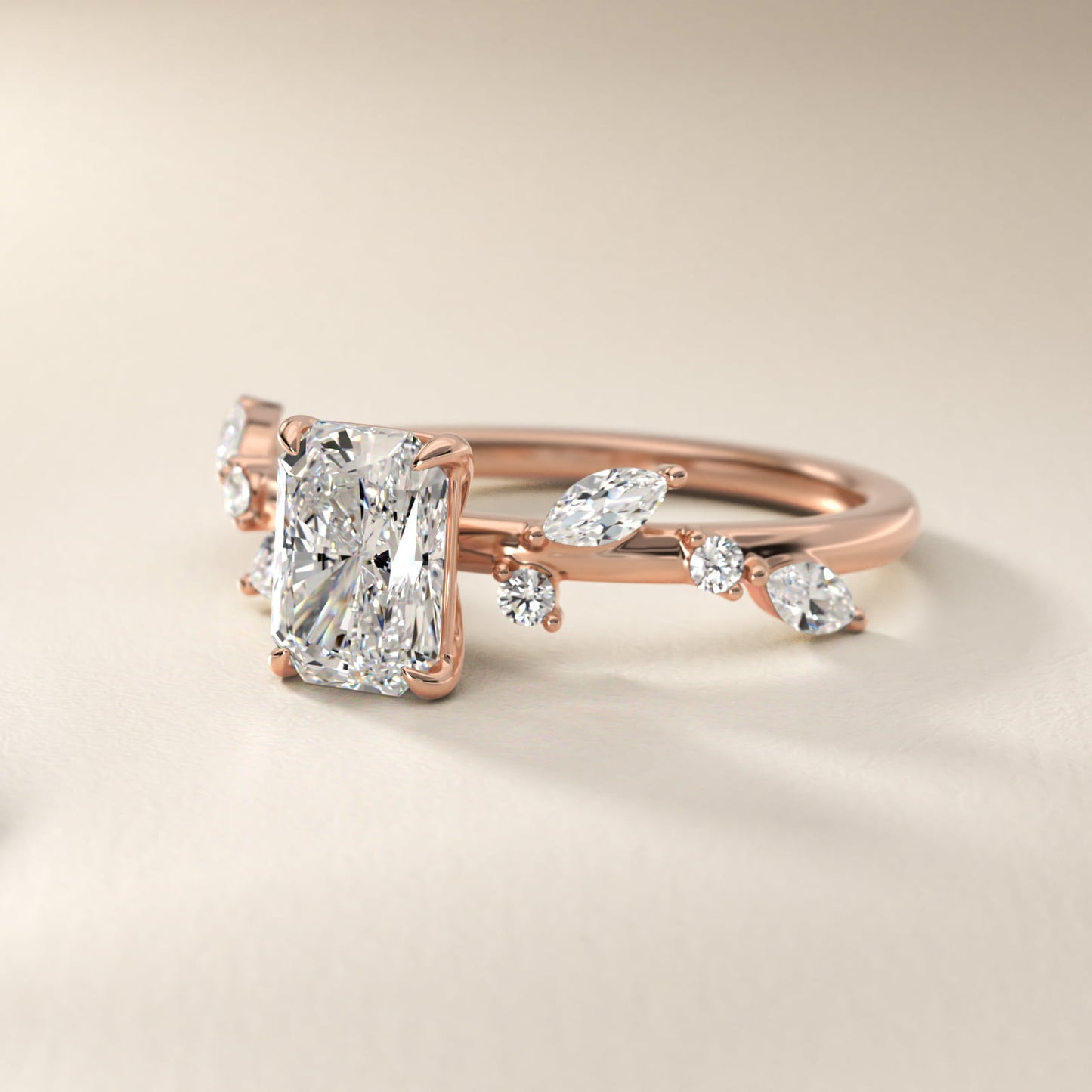 Diamond Whisper Side Stone Engagement Ring In 18k Rose Gold By James Allen - Radiant Center