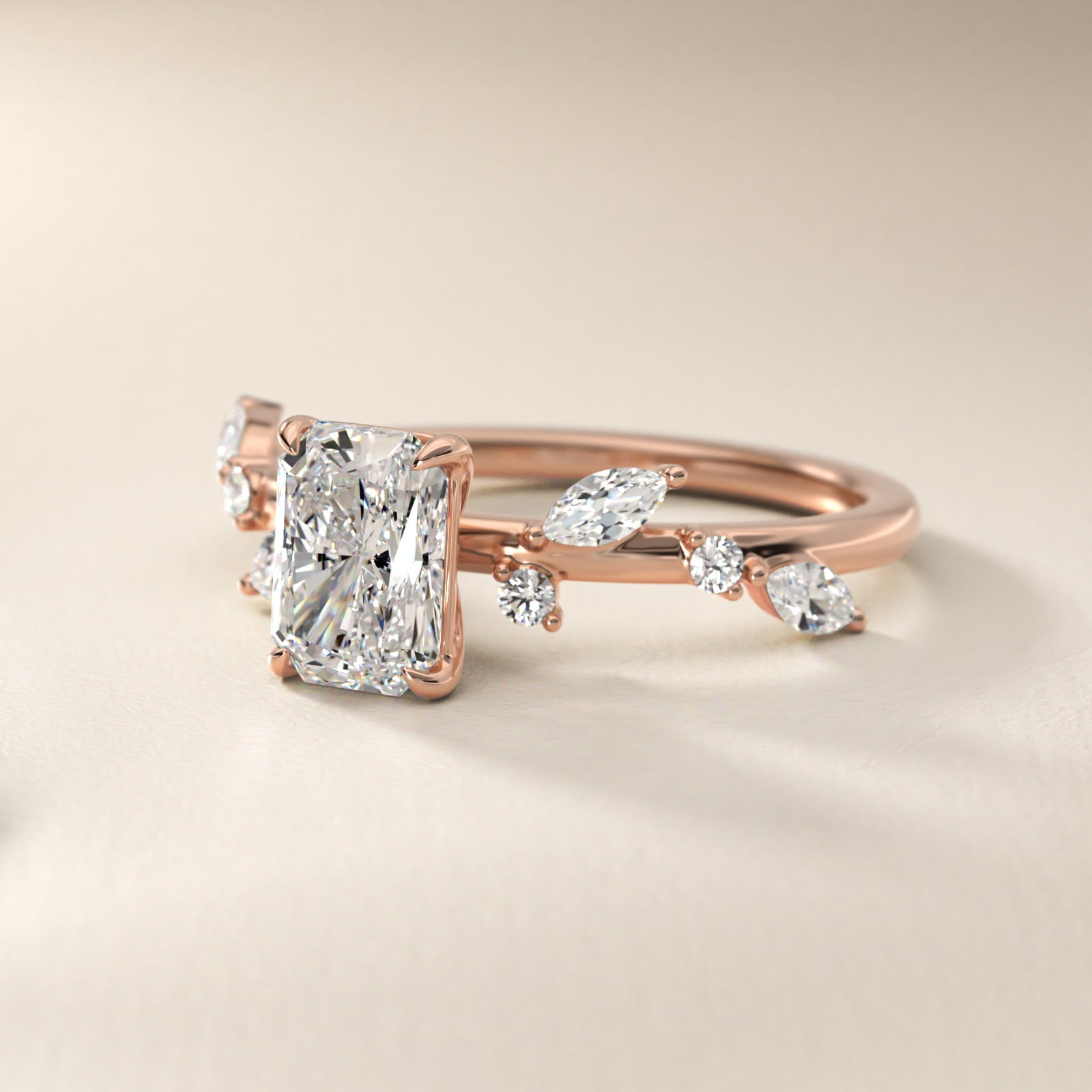 Diamond Whisper Side Stone Engagement Ring In 18k Rose Gold By James Allen - Radiant Center