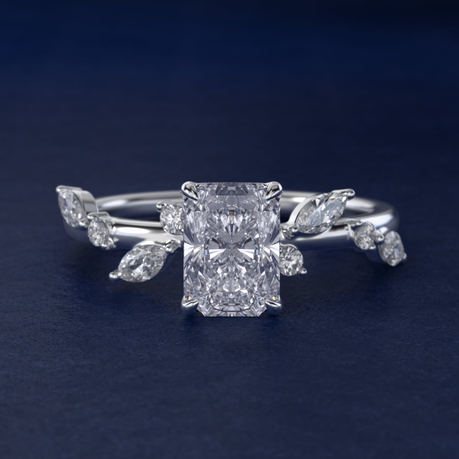 Diamond Whisper Side Stone Engagement Ring In 14K White Gold By James Allen - Radiant Center