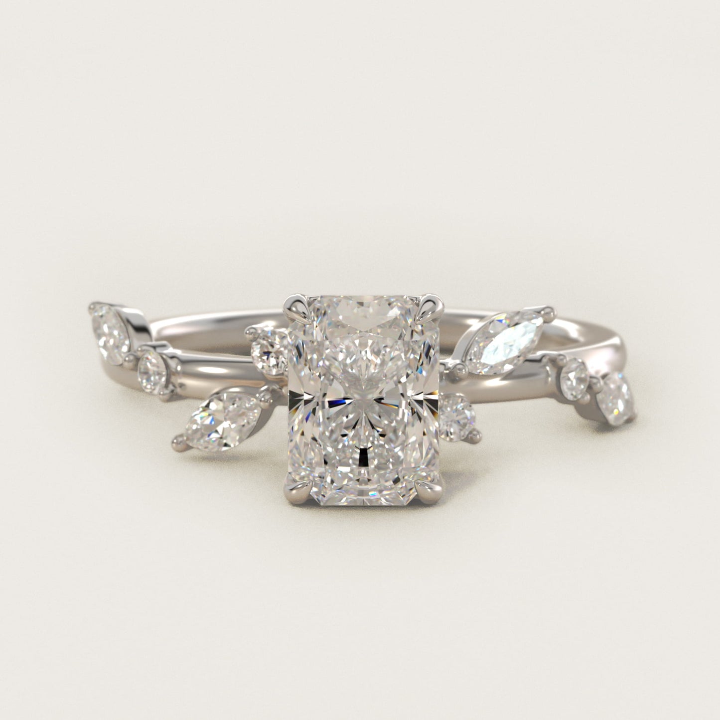 Diamond Whisper Side Stone Engagement Ring In 14K White Gold By James Allen - Radiant Center