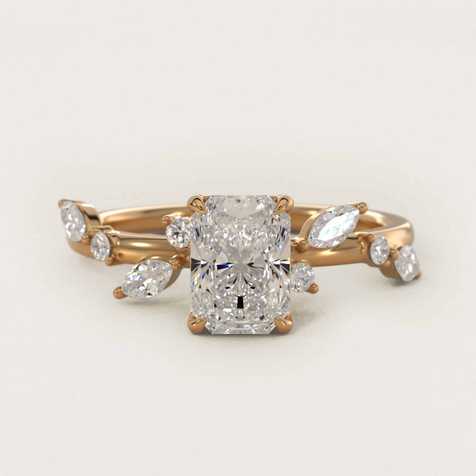 Diamond Whisper Side Stone Engagement Ring In 14K Yellow Gold By James Allen - Radiant Center
