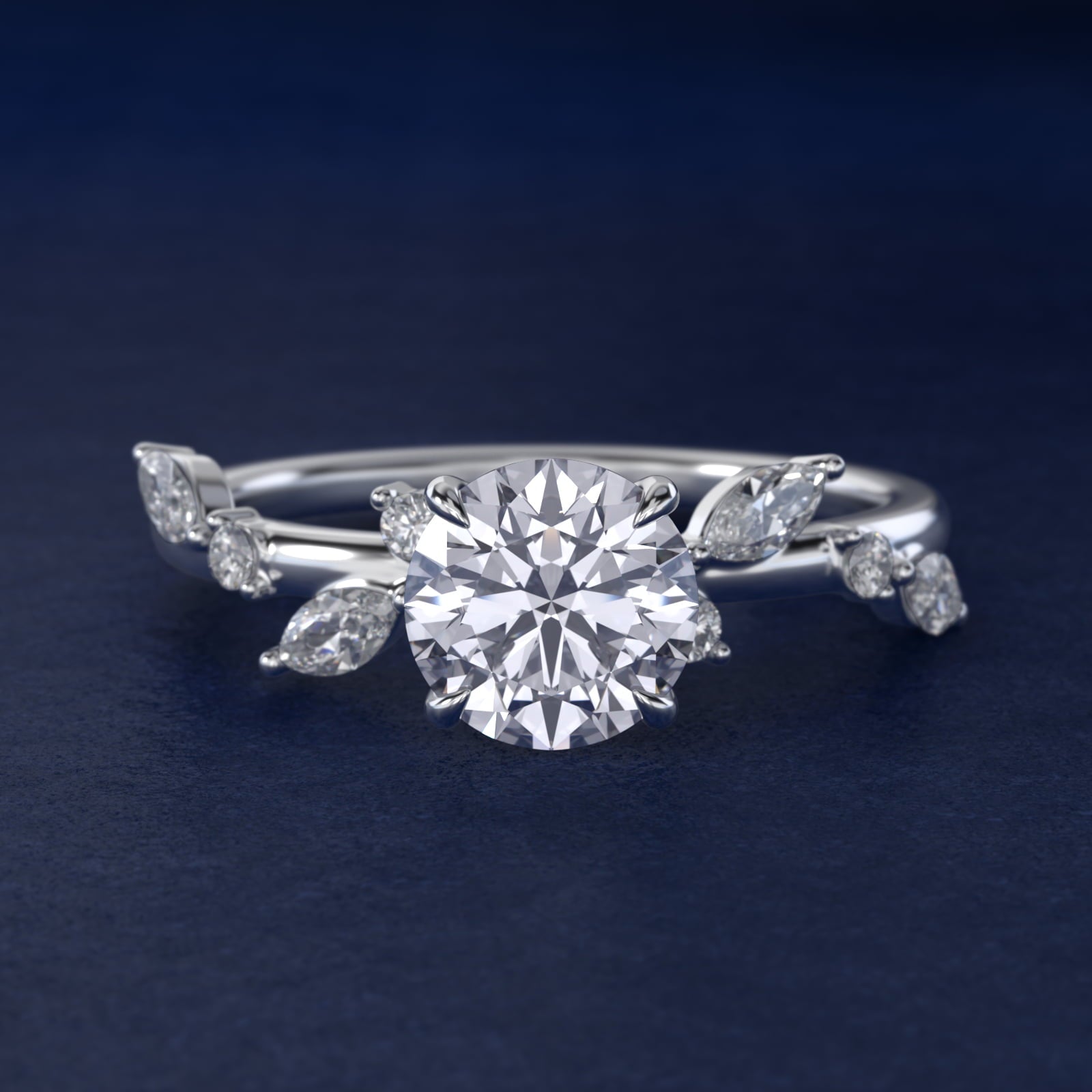 Diamond Whisper Side Stone Engagement Ring In 18k White Gold By James Allen - Round Center