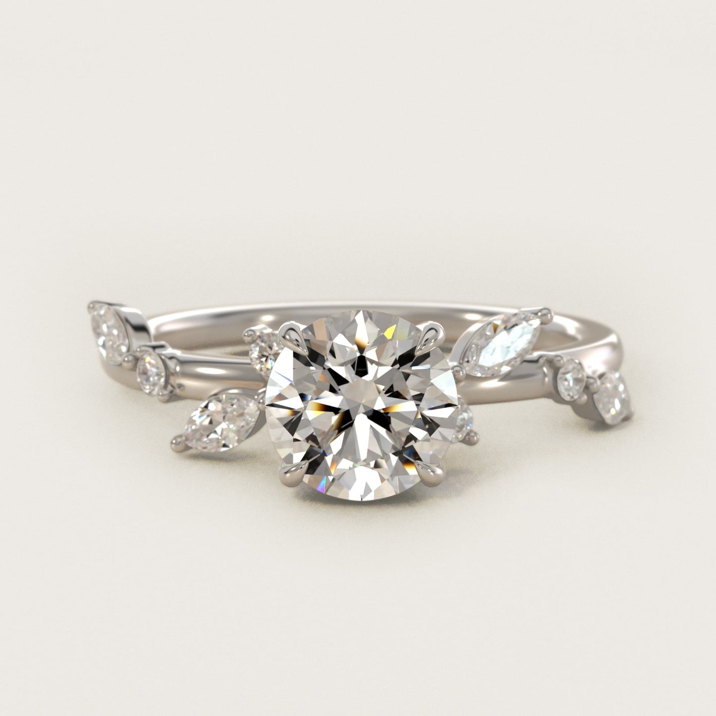 Diamond Whisper Side Stone Engagement Ring In 14K White Gold By James Allen - Round Center