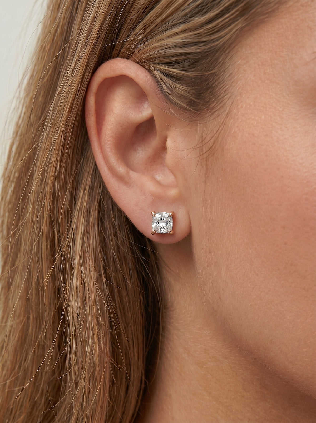 Doris Lab Grown Diamond Earrings Square Cushion - Rose Gold