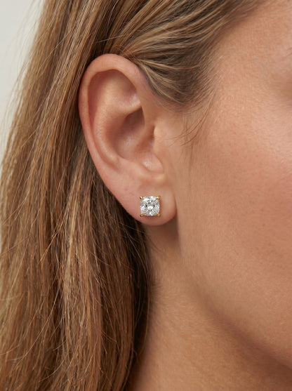 Doris Lab Grown Diamond Earrings Square Cushion - Yellow Gold