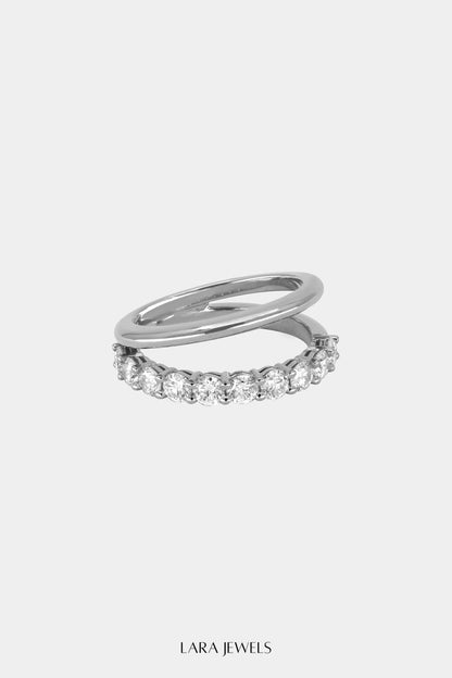 Double Band 10pt Round Diamond Ring 18K White Gold - Front view